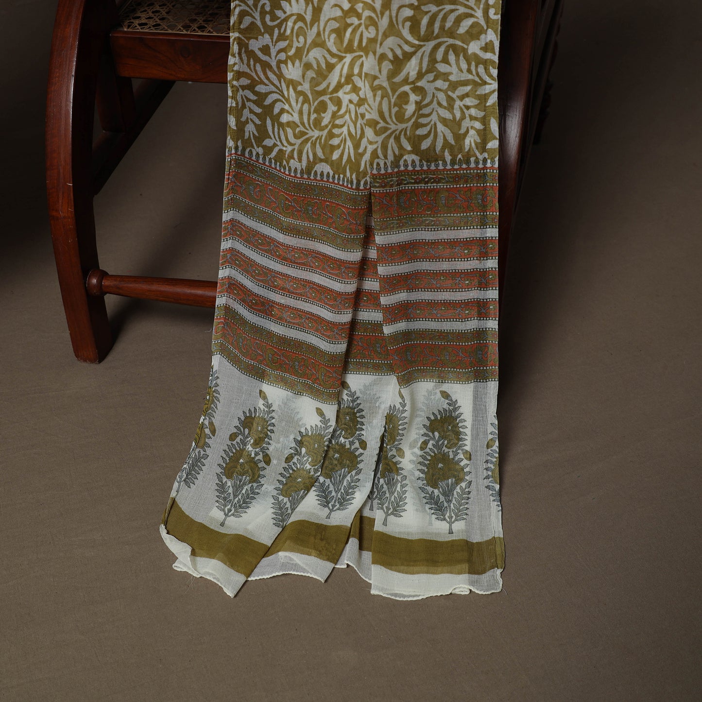 White - Kota Doria Cotton 3pc Unstitched Sanganeri Hand Block Print Dress Material Suit Set 10