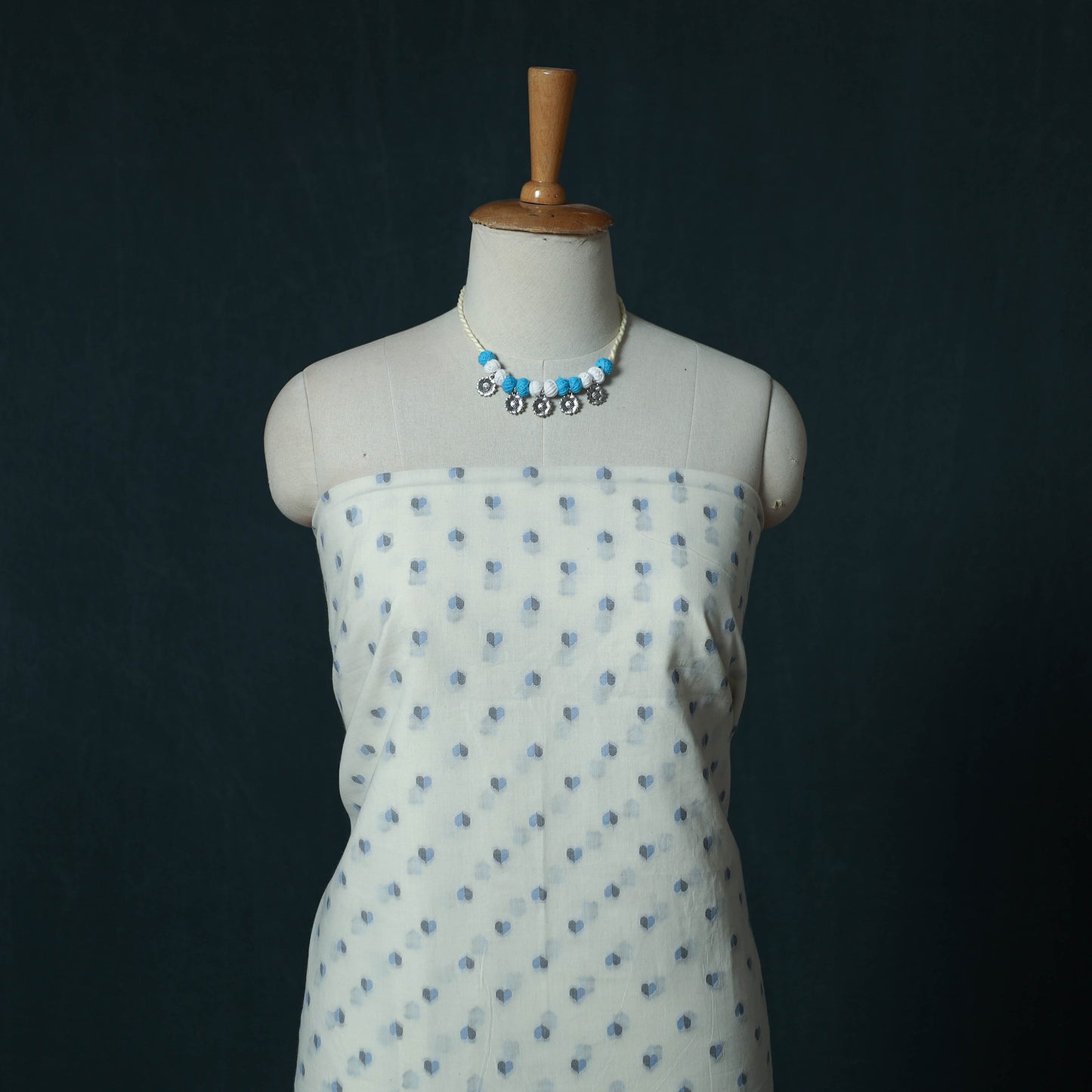 Jacquard Cotton 2pc Unstitched Dress Material Kurta Set with Jewellery Set 40