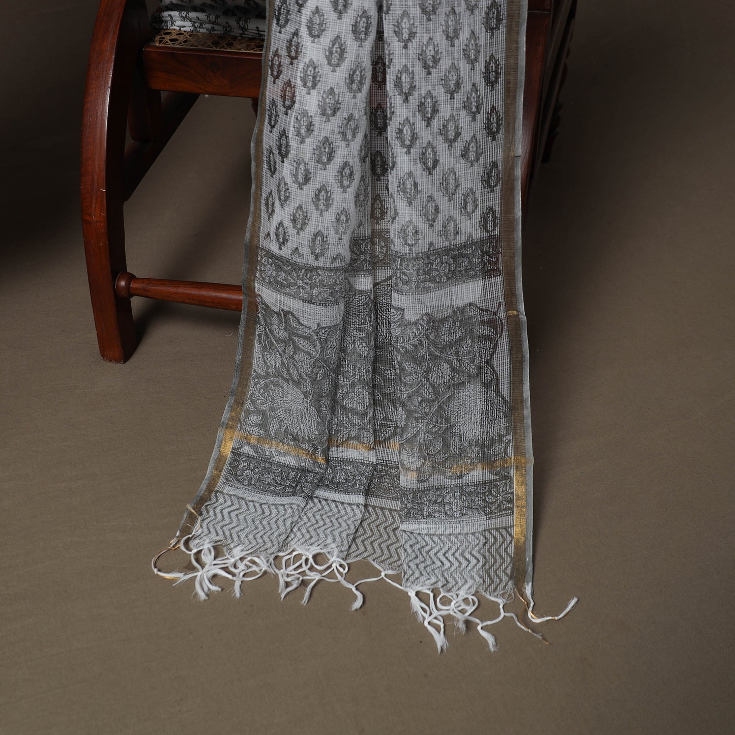 Grey - Sanganeri Hand Block Print Cotton 3pc Unstitched Dress Material Suit Set 11
