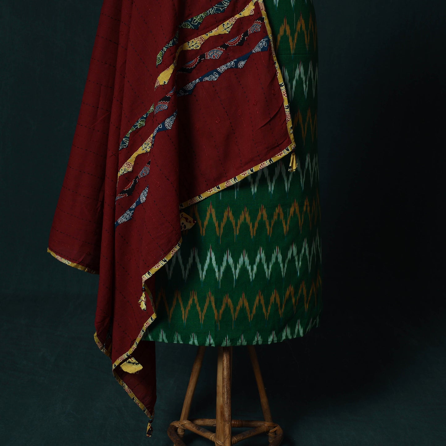 Pochampally Ikat Cotton 2pc Unstitched Dress Material Kurta Set with Jewellery Set 01