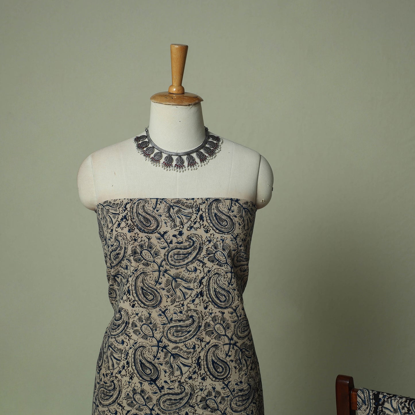 Pedana Kalamkari Hand Block Print Natural Dyed Cotton 3pc Unstitched Dress Material Suit Set 09