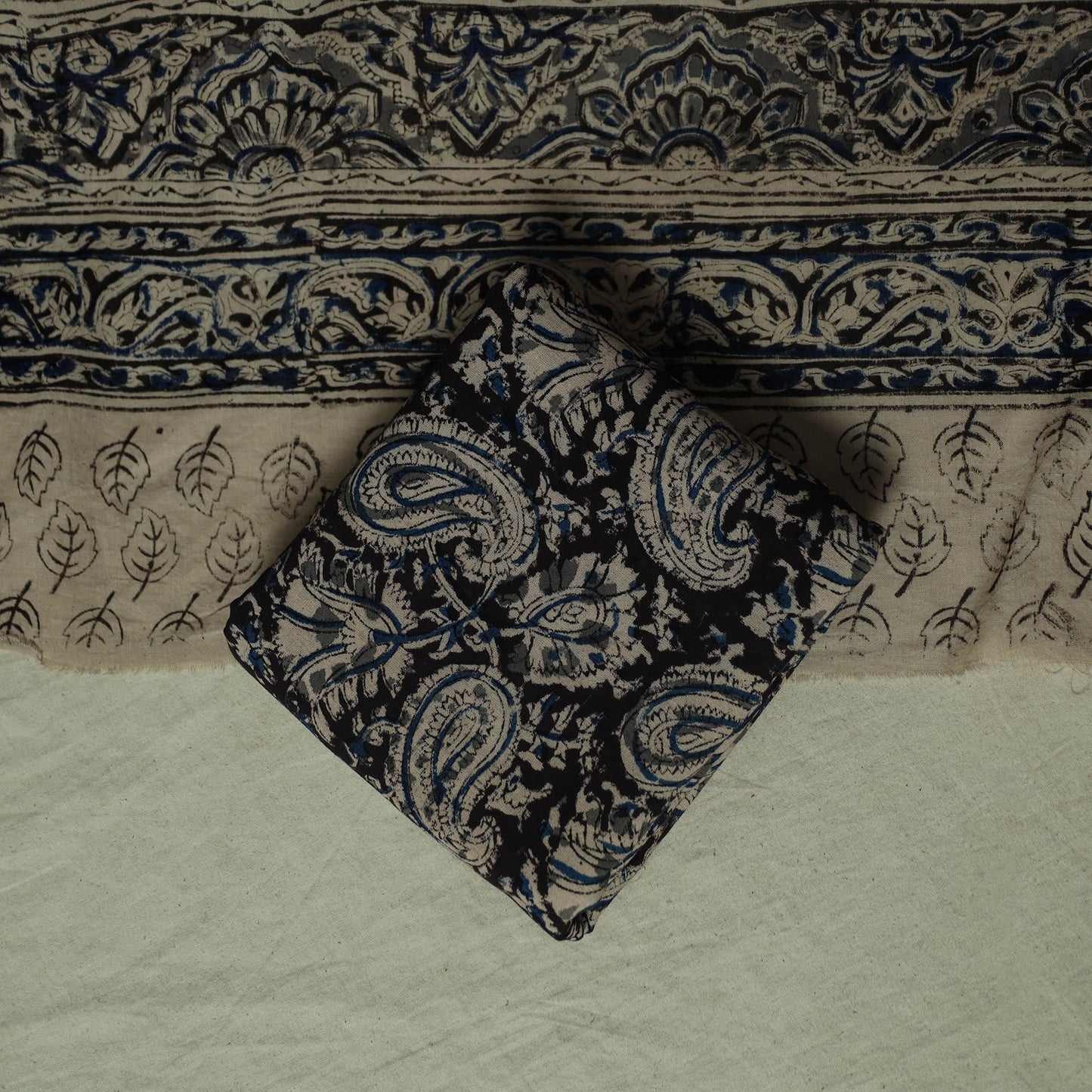 Pedana Kalamkari Hand Block Print Natural Dyed Cotton 3pc Unstitched Dress Material Suit Set 09