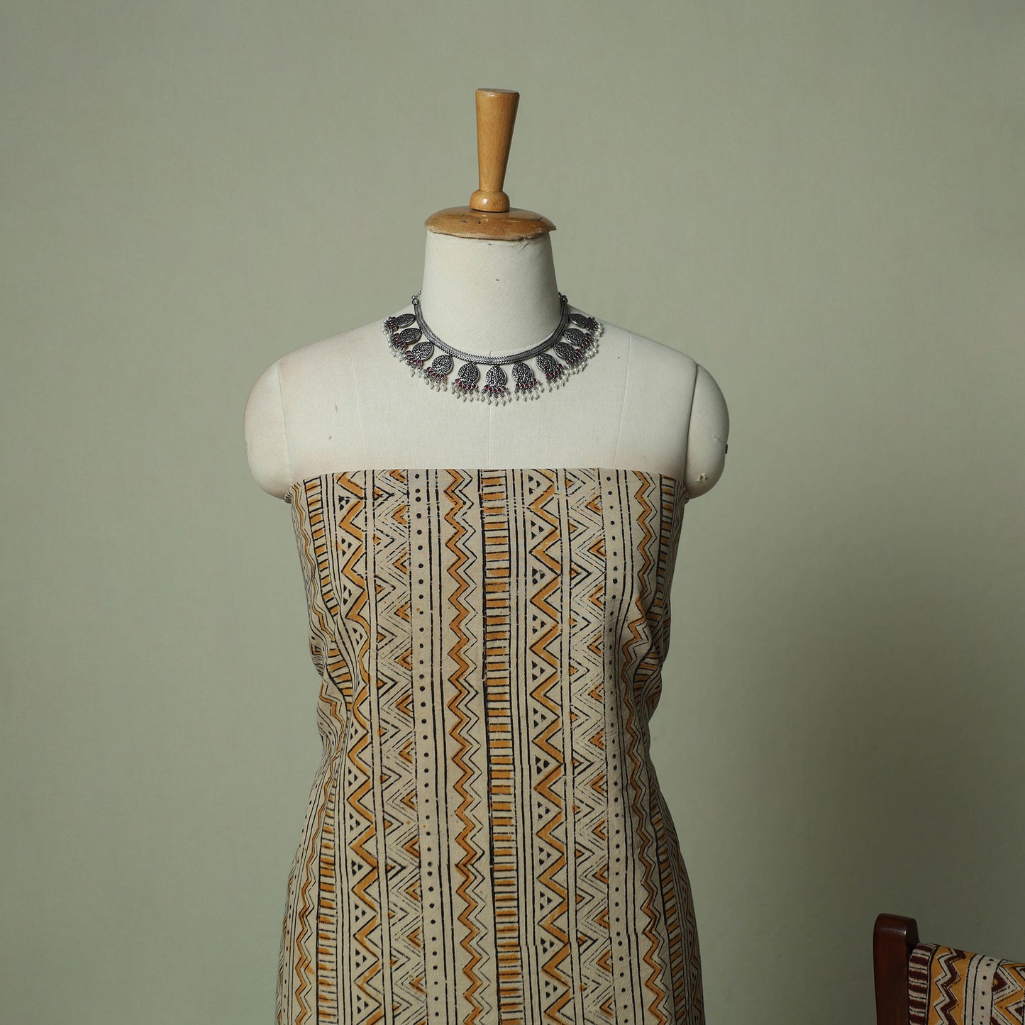 Pedana Kalamkari Hand Block Print Natural Dyed Cotton 3pc Unstitched Dress Material Suit Set 10