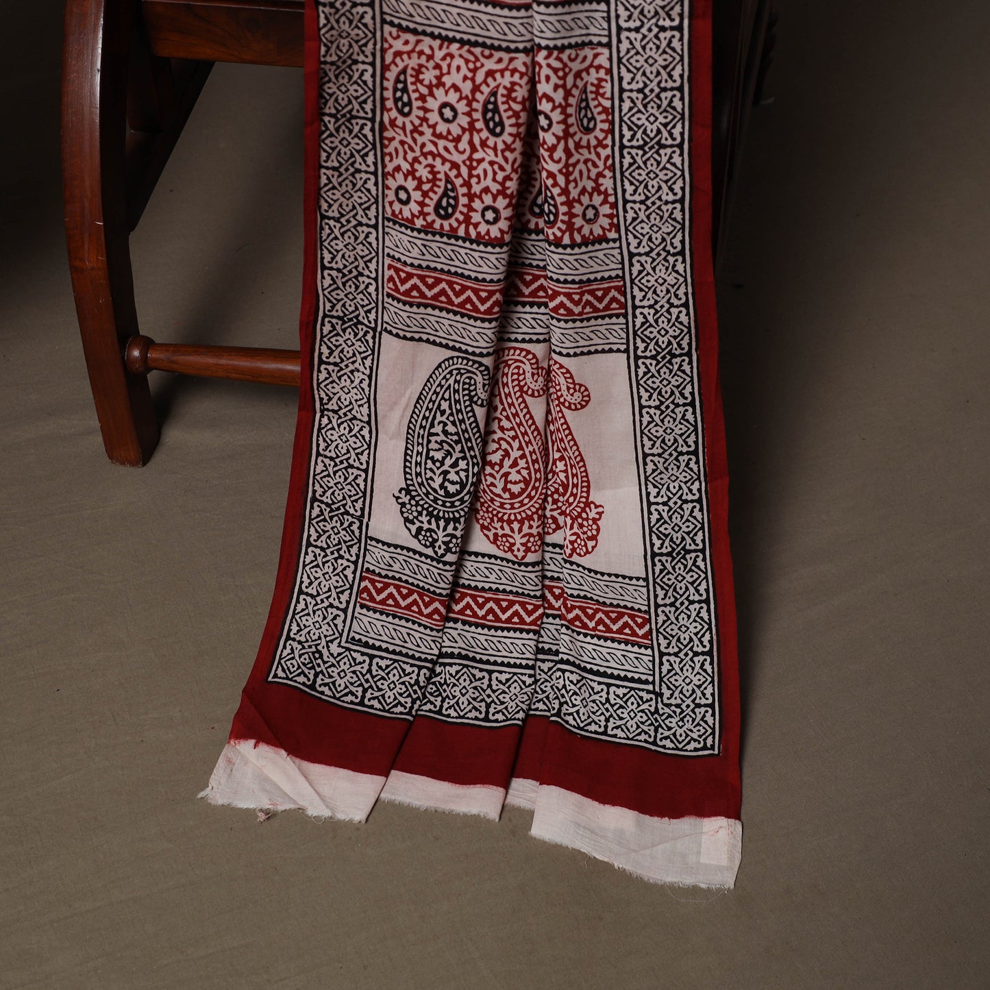 Red - Natural Dyed Cotton 3pc Unstitched Hand Block Bagh Print Dress Material Suit Set 13