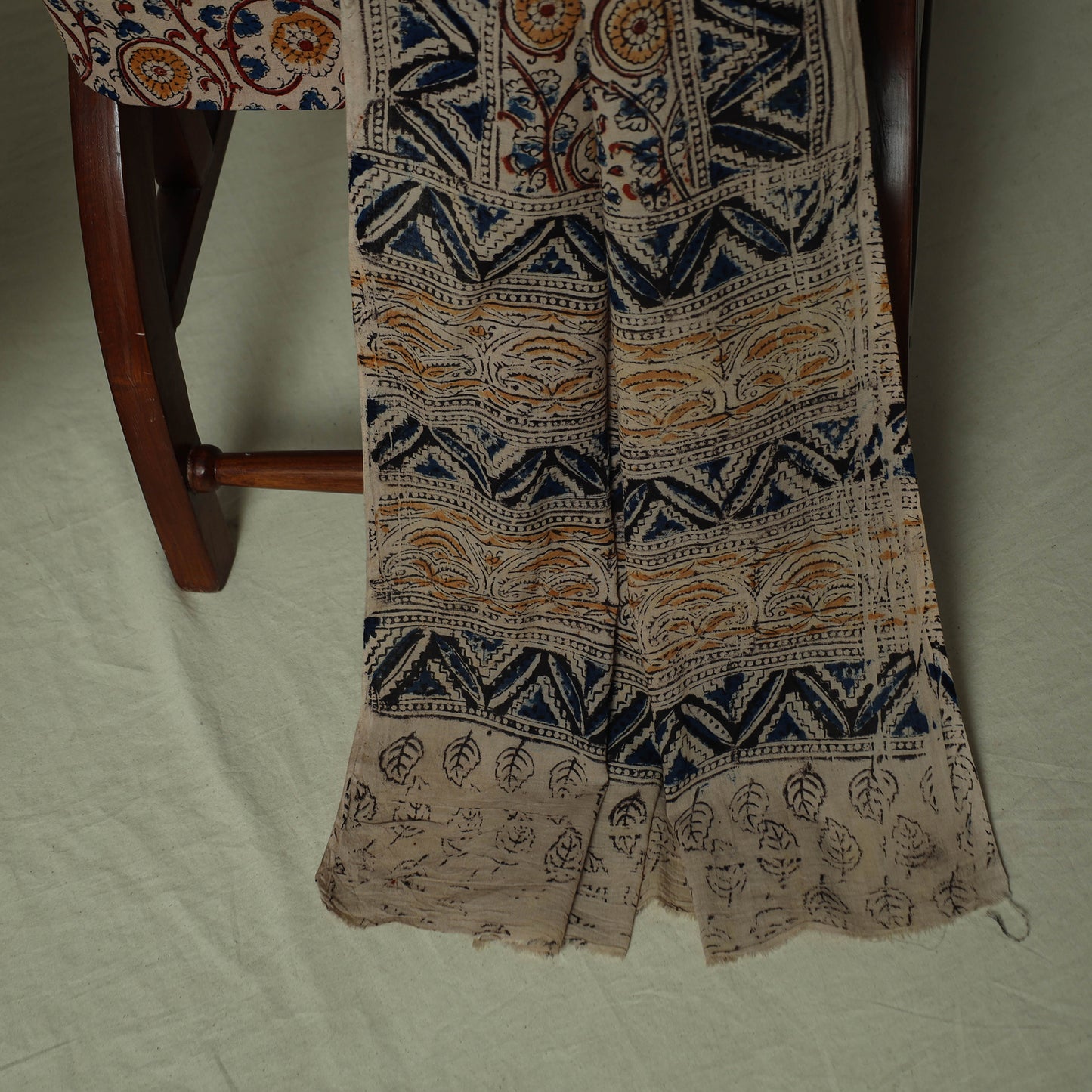 Pedana Kalamkari Hand Block Print Natural Dyed Cotton 3pc Unstitched Dress Material Suit Set 11