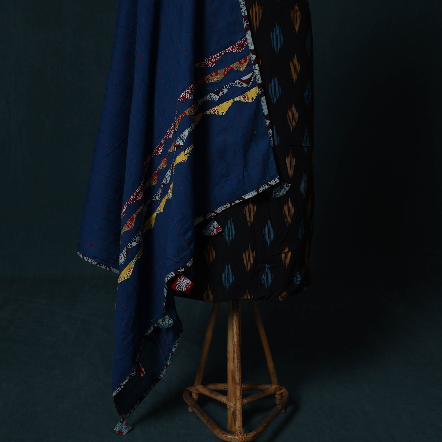 Pochampally Ikat Cotton 2pc Unstitched Dress Material Kurta Set with Jewellery Set 03