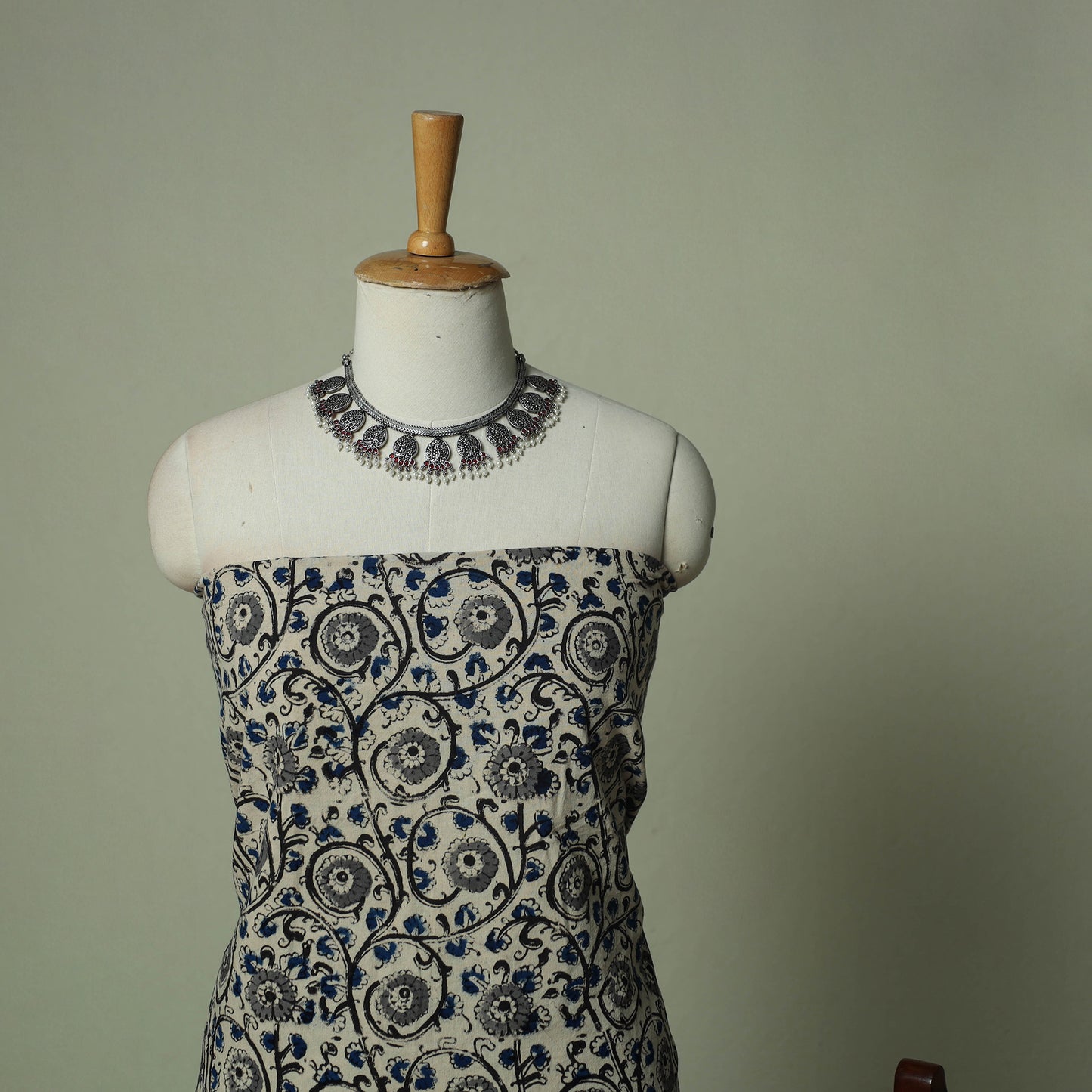 Pedana Kalamkari Hand Block Print Natural Dyed Cotton 3pc Unstitched Dress Material Suit Set 12