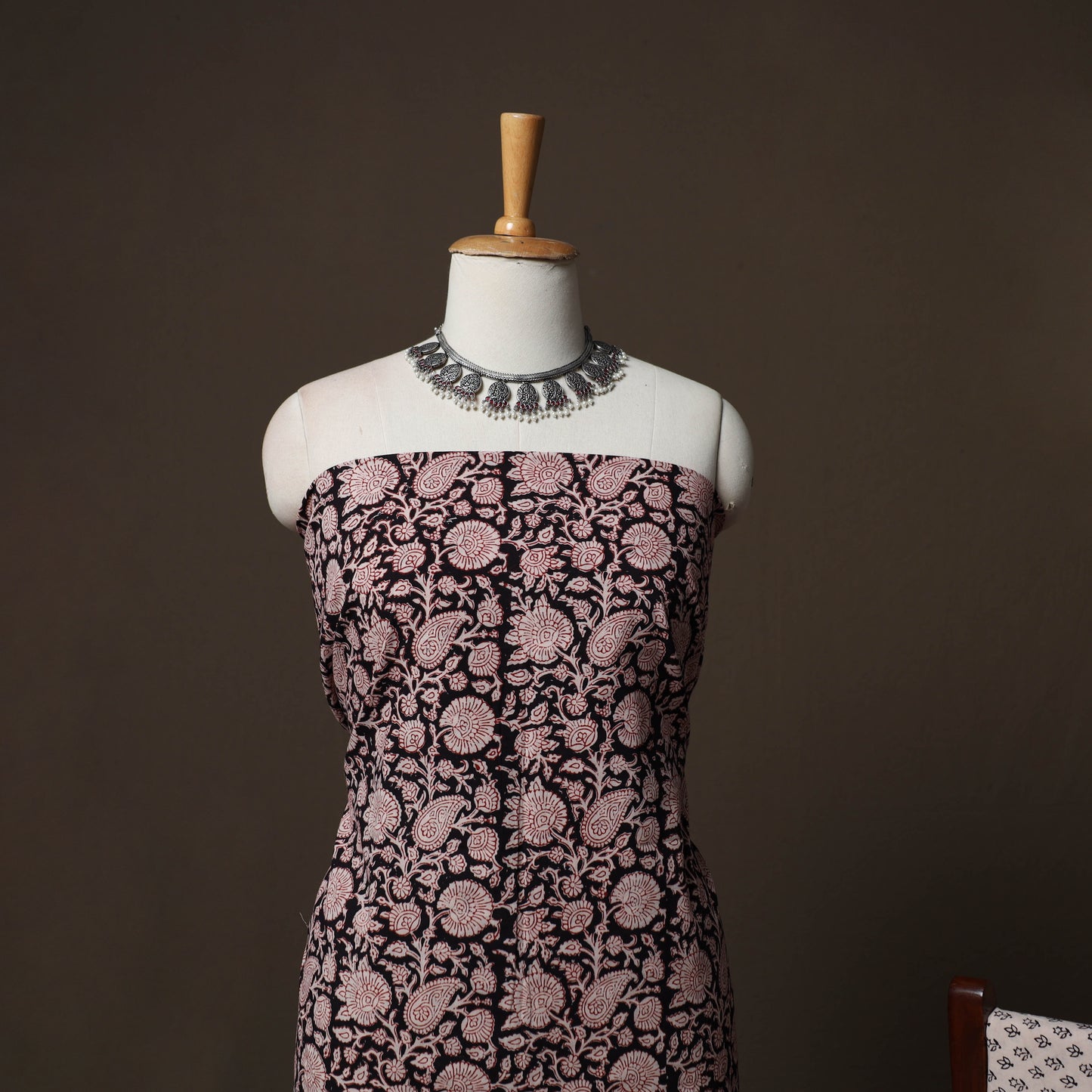 Black - Natural Dyed Cotton 3pc Unstitched Hand Block Bagh Print Dress Material Suit Set 14