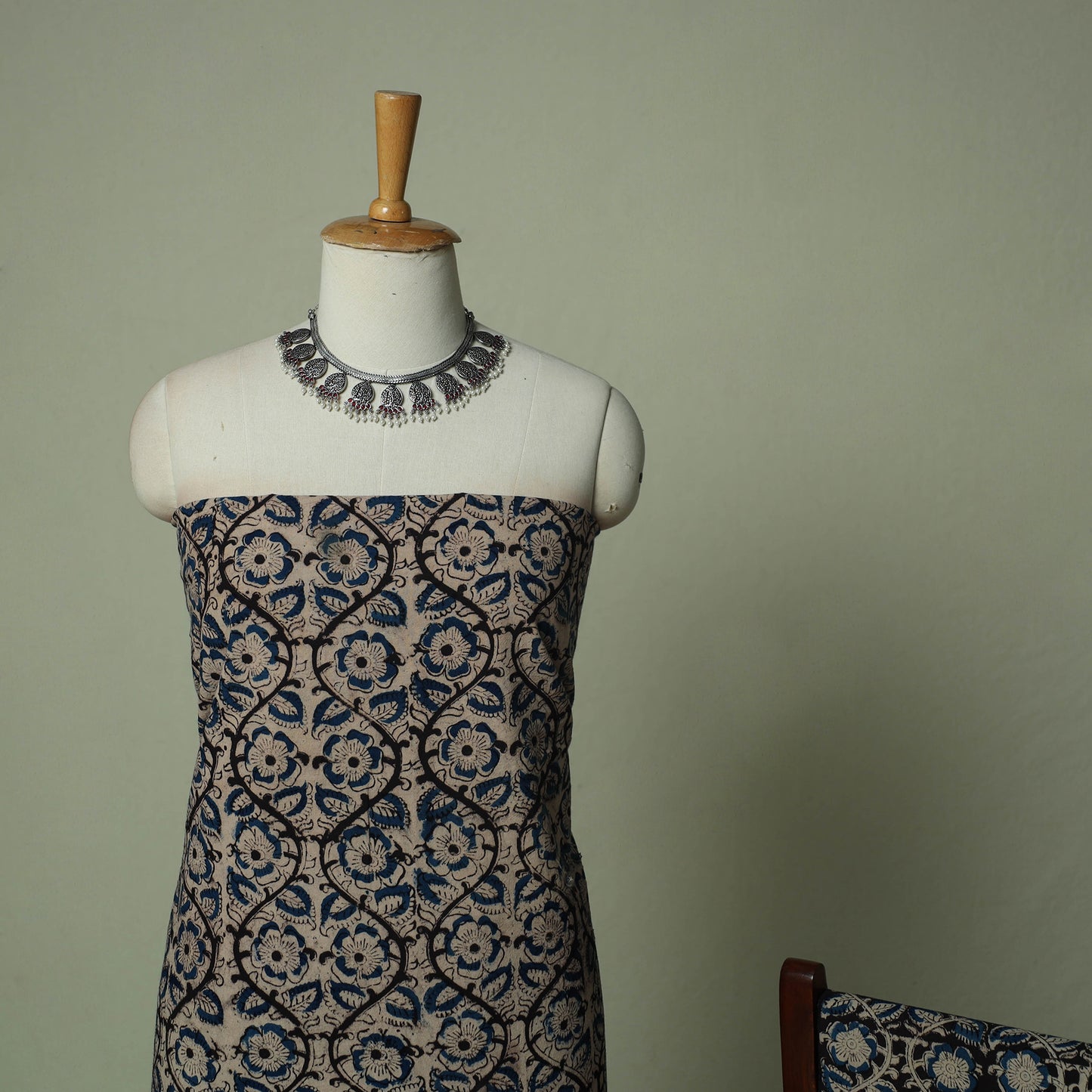 Pedana Kalamkari Hand Block Print Natural Dyed Cotton 3pc Unstitched Dress Material Suit Set 14