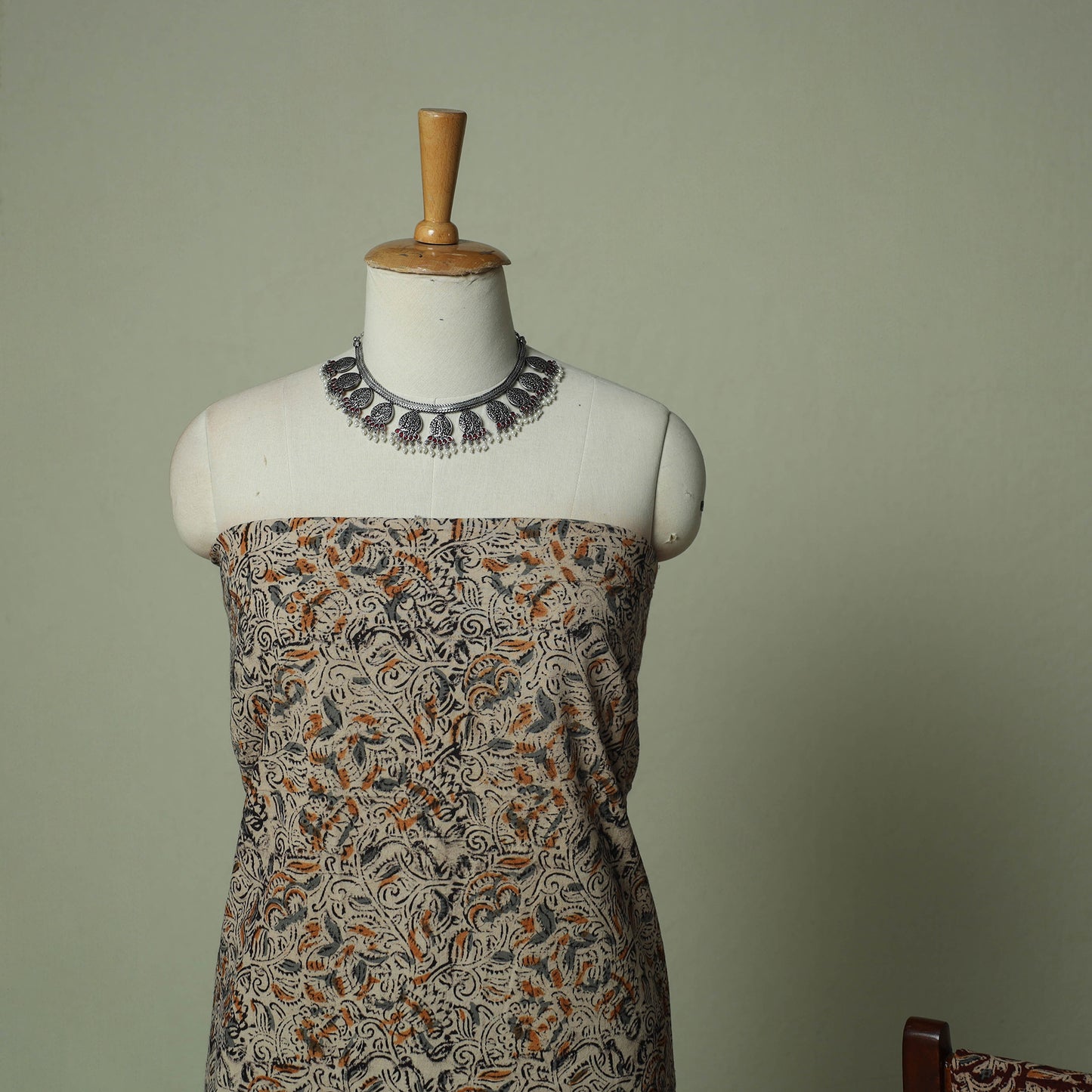 Pedana Kalamkari Hand Block Print Natural Dyed Cotton 3pc Unstitched Dress Material Suit Set 16