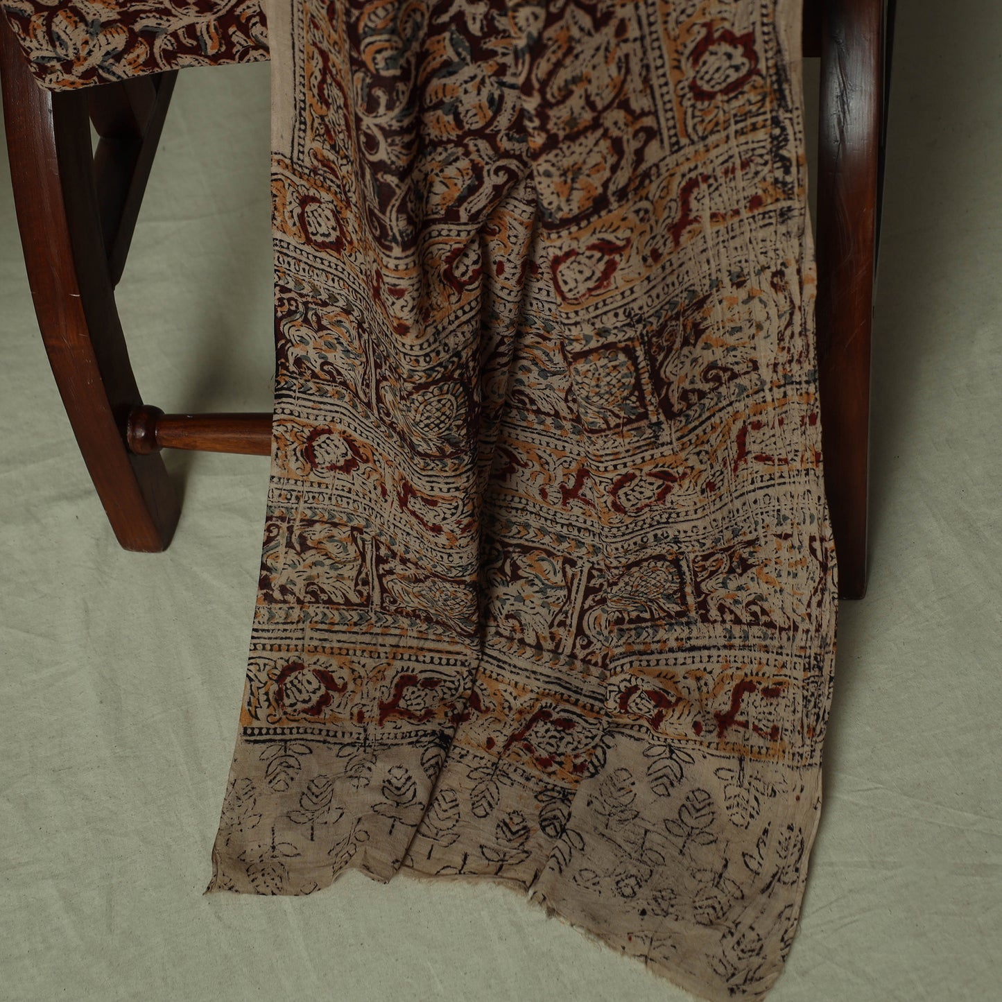 Pedana Kalamkari Hand Block Print Natural Dyed Cotton 3pc Unstitched Dress Material Suit Set 16