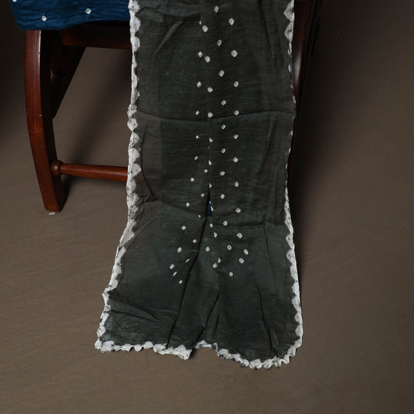 Grey - Kutch Tie-Dye Cotton Satin 3pc Unstitched Bandhani Dress Material Suit Set 19