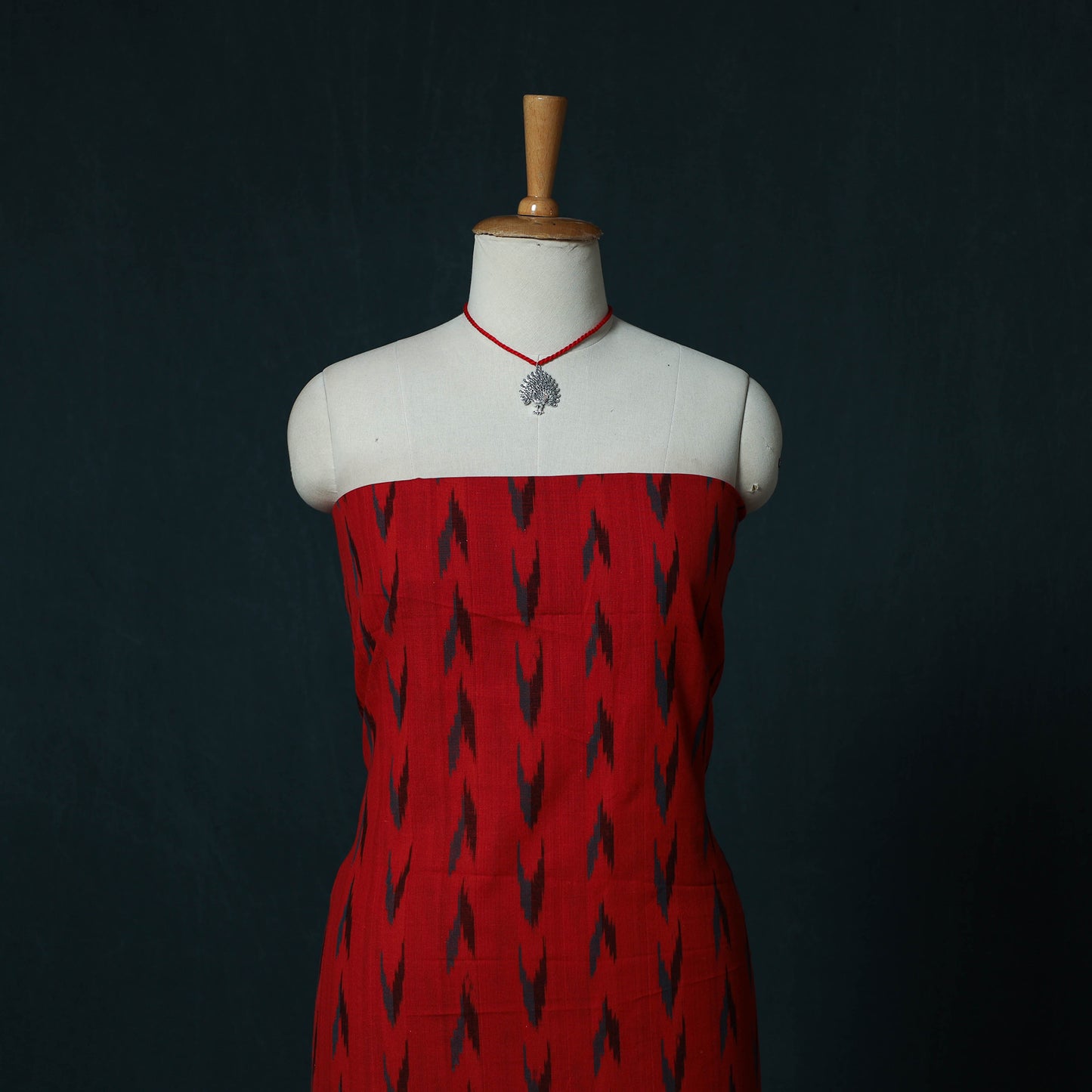 Pochampally Ikat Cotton 2pc Unstitched Dress Material Kurta Set with Jewellery Set 10