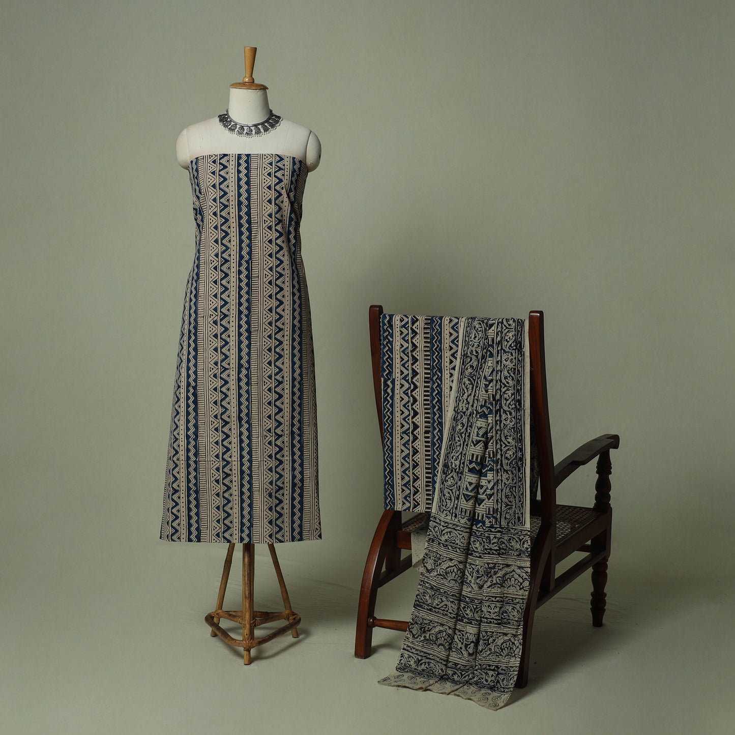 Pedana Kalamkari Hand Block Print Natural Dyed Cotton 3pc Unstitched Dress Material Suit Set 20