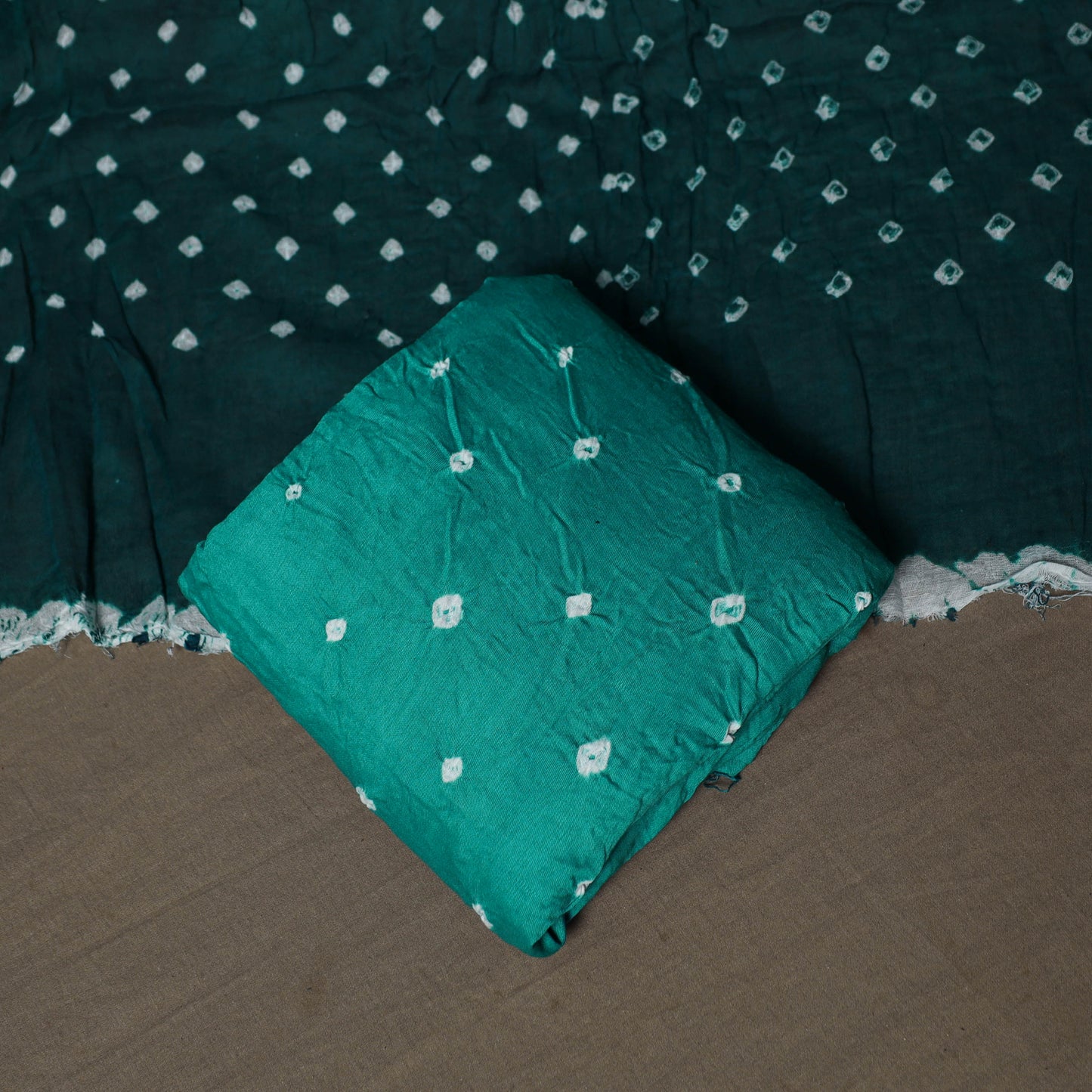 Green - Kutch Tie-Dye Cotton Satin 3pc Unstitched Bandhani Dress Material Suit Set 25