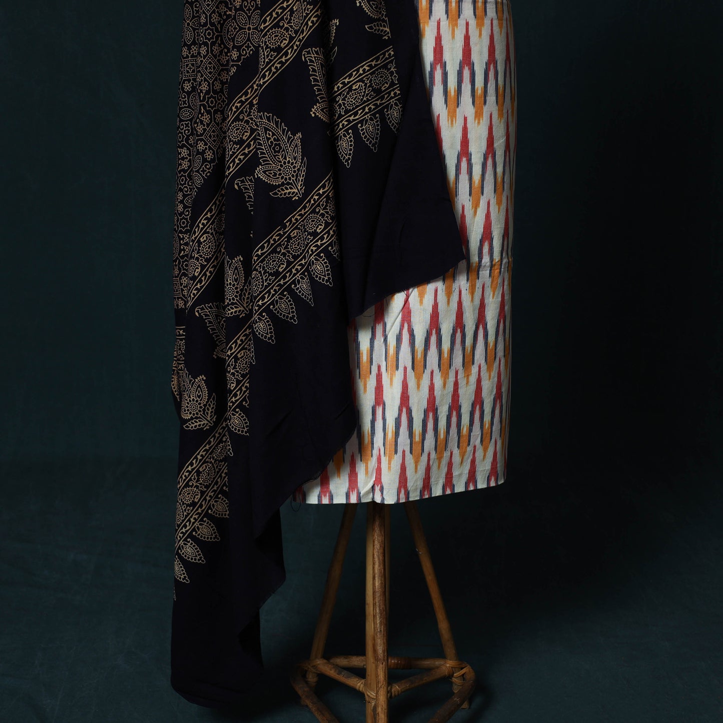 Pochampally Ikat Cotton 2pc Unstitched Dress Material Kurta Set with Jewellery Set 18