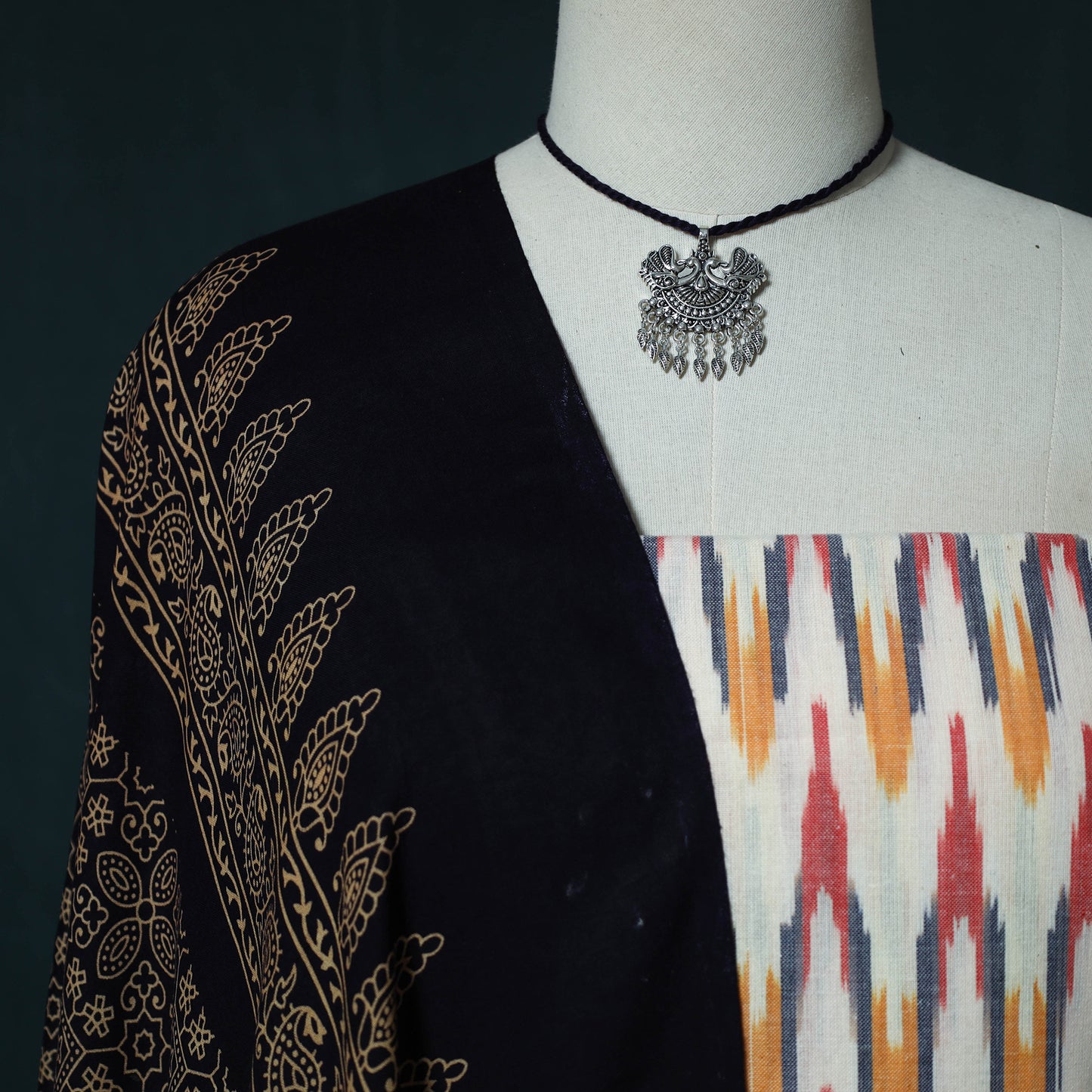 Pochampally Ikat Cotton 2pc Unstitched Dress Material Kurta Set with Jewellery Set 18