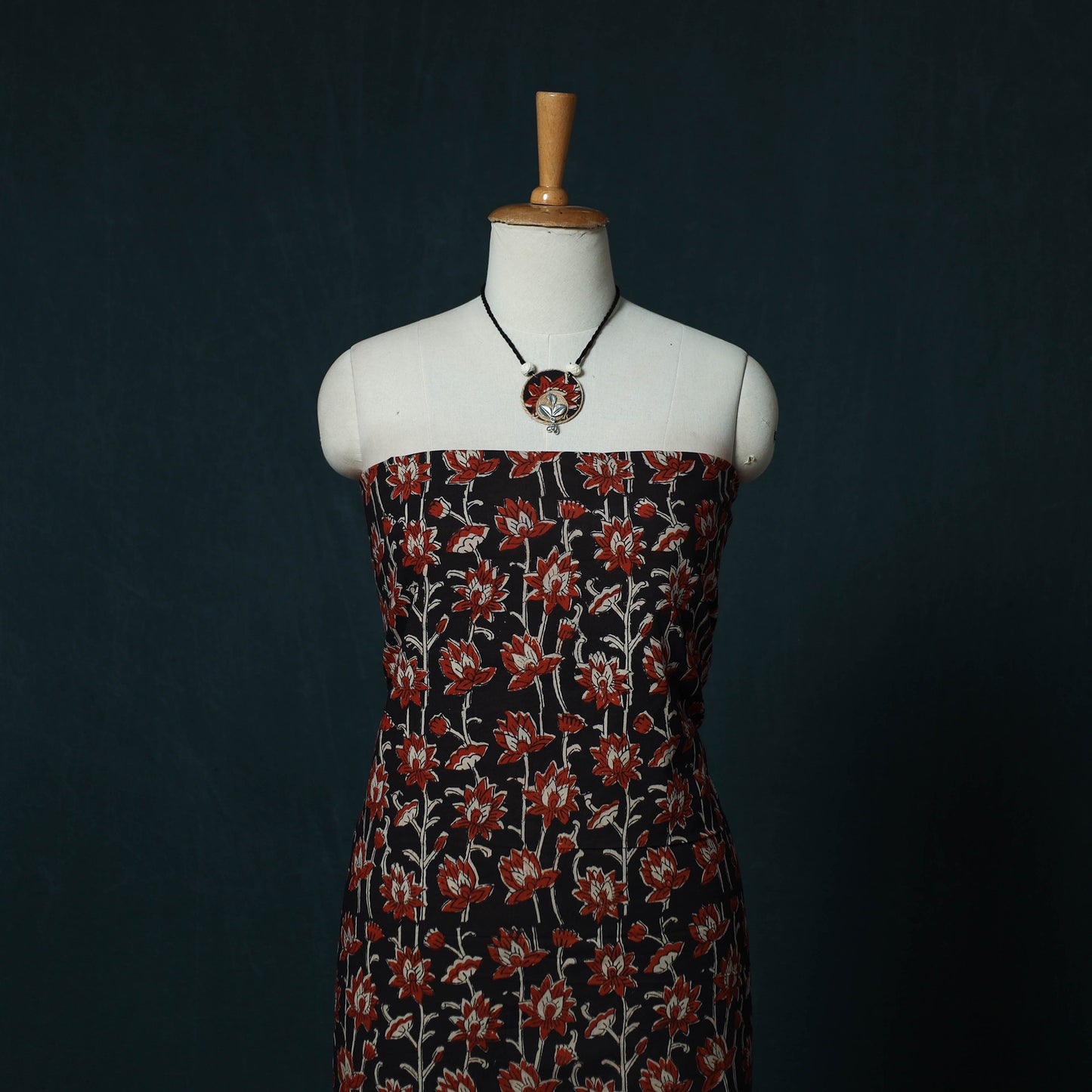 Bagru Hand Block Print Natural Dyed Cotton 2pc Unstitched Dress Material Kurta Set with Jewellery Set 20