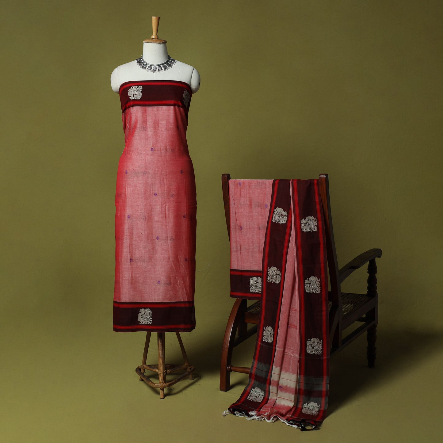 Dharwad Woven Cotton 3pc Unstitched Dress Material Suit Set with Border 03
