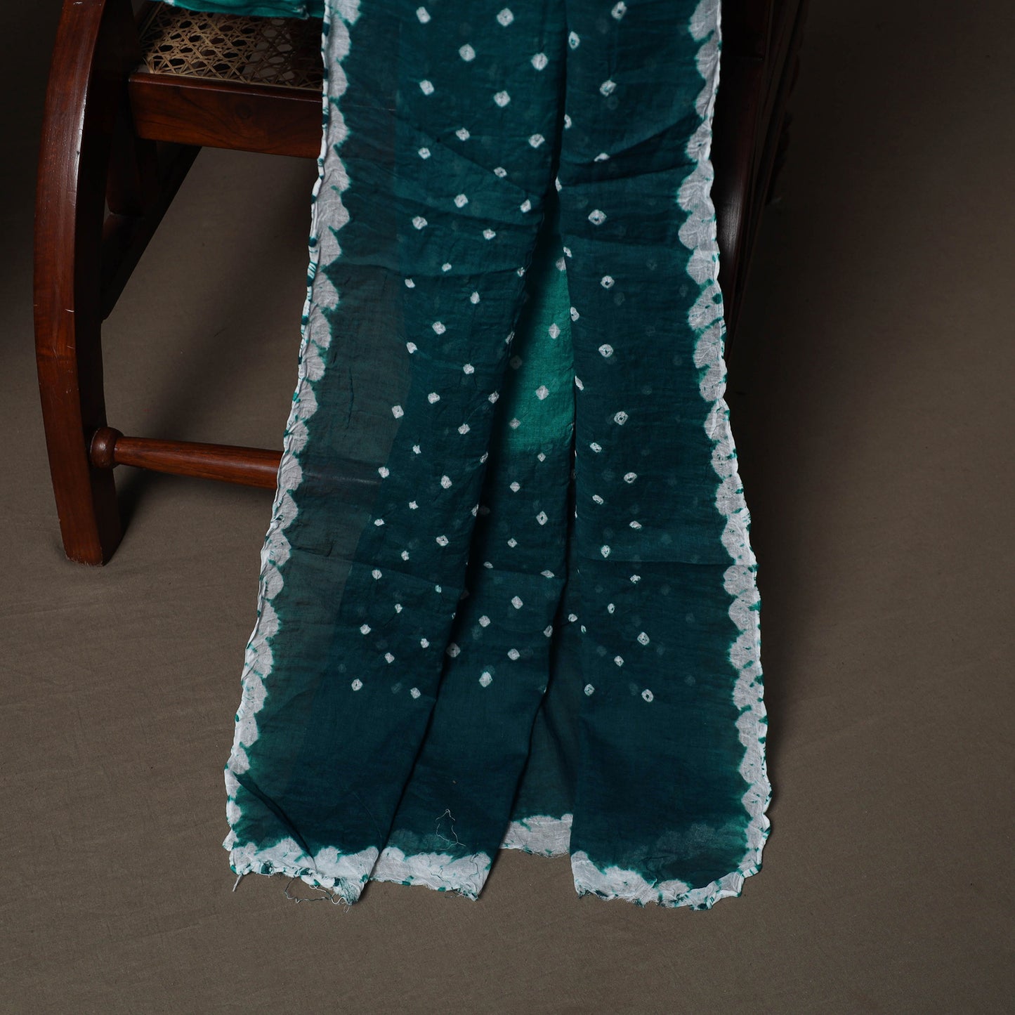 Green - Kutch Tie-Dye Cotton Satin 3pc Unstitched Bandhani Dress Material Suit Set 33