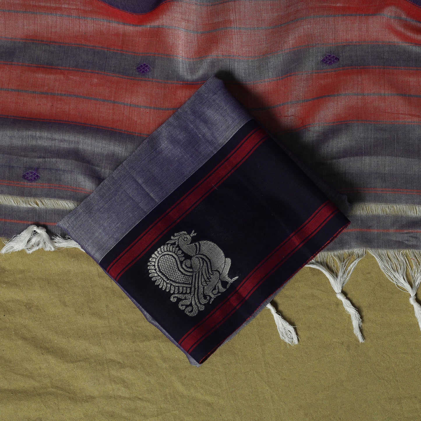 Dharwad Woven Cotton 3pc Unstitched Dress Material Suit Set with Border 05