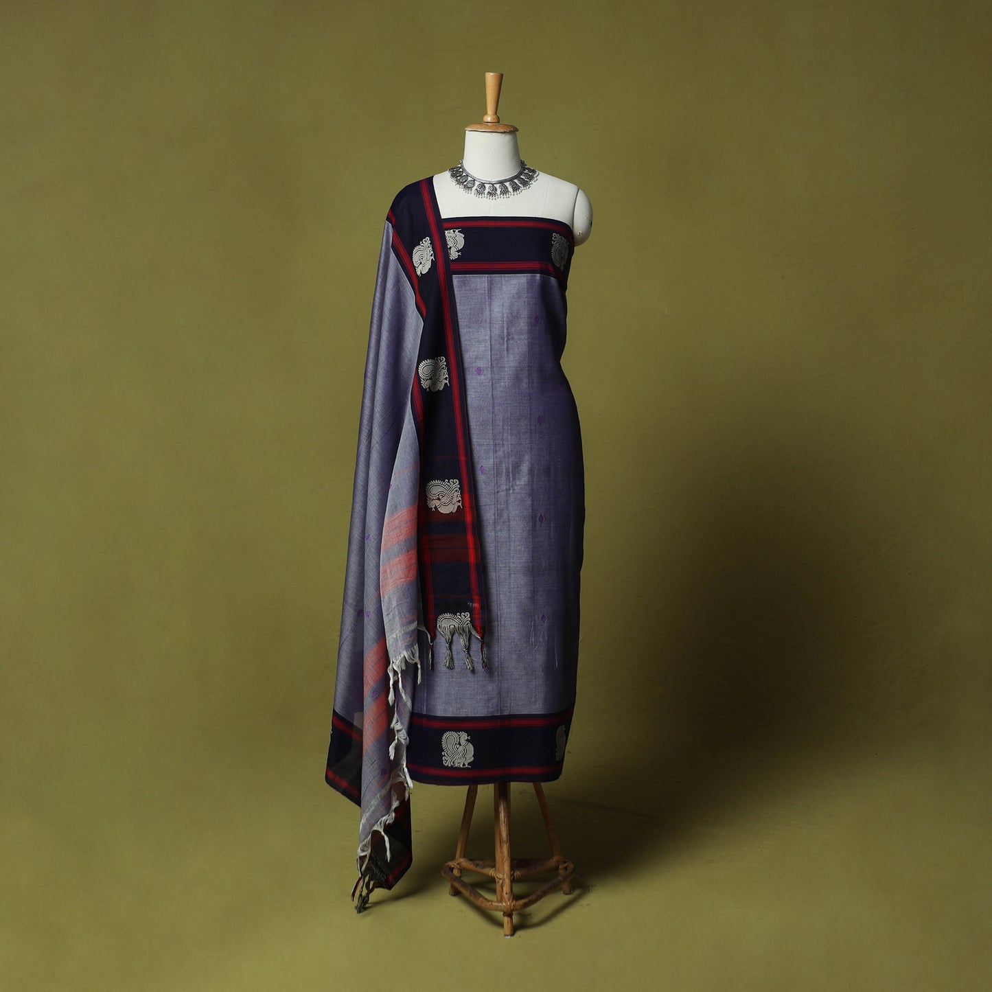 Dharwad Woven Cotton 3pc Unstitched Dress Material Suit Set with Border 05