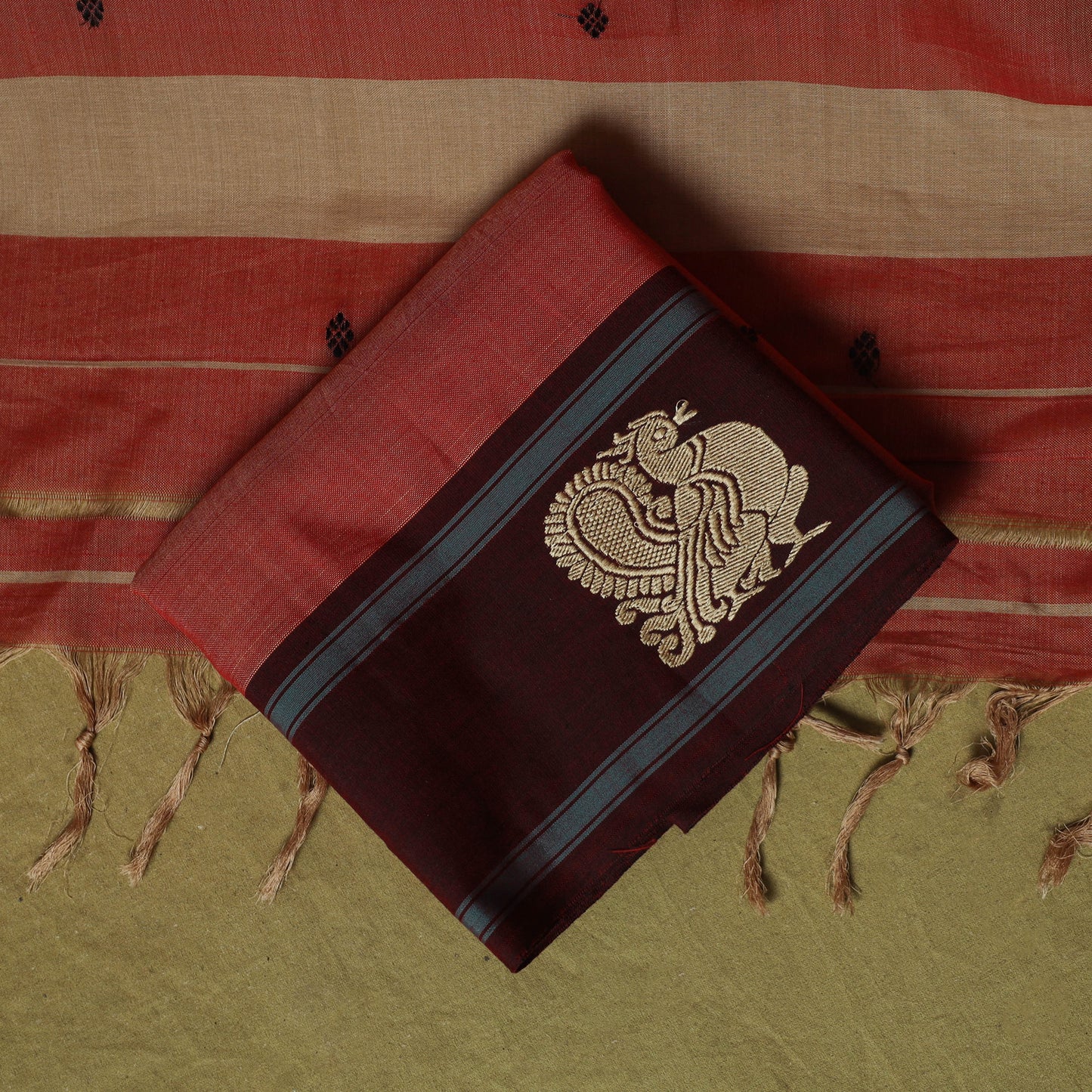 Dharwad Woven Cotton 3pc Unstitched Dress Material Suit Set with Border 07