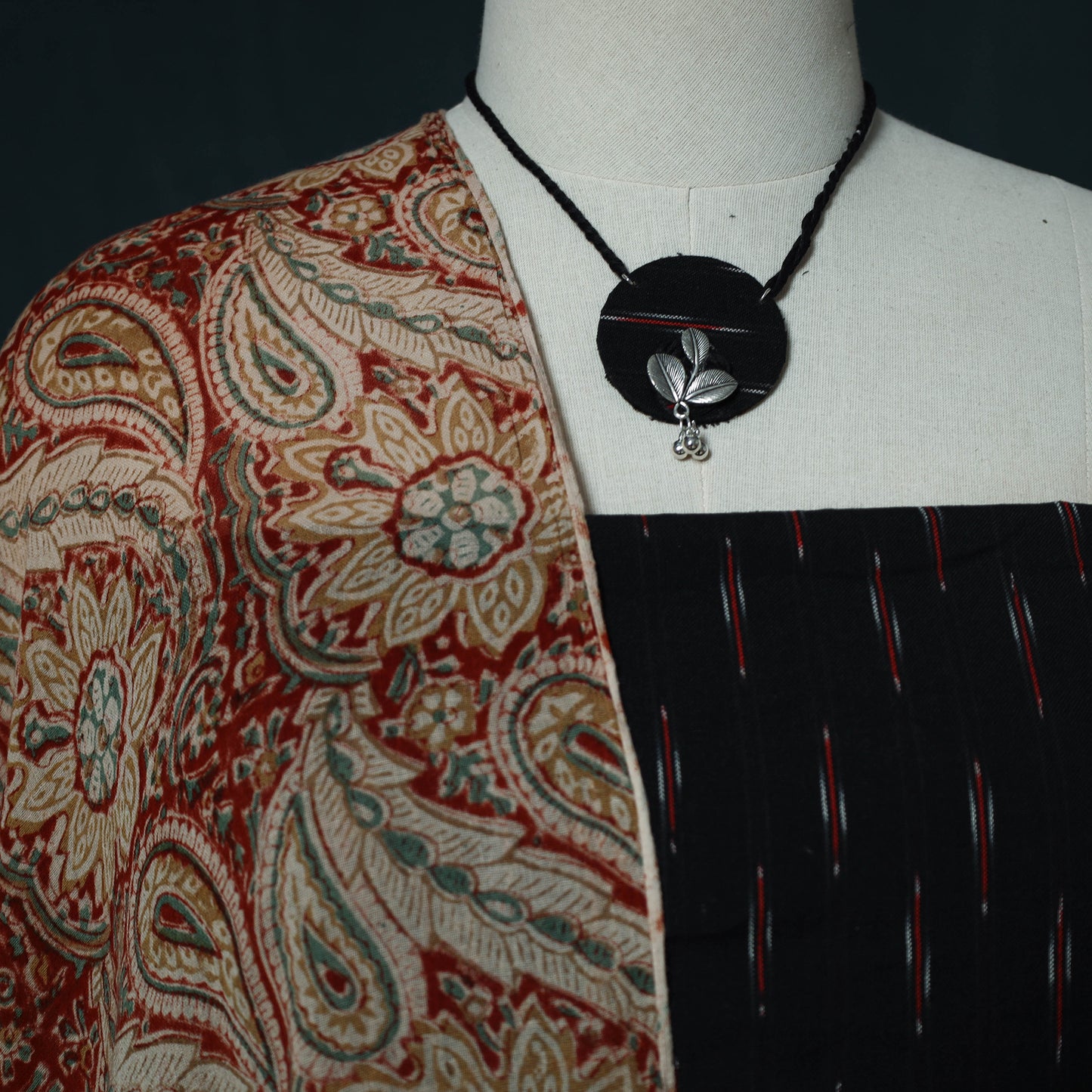Pochampally Ikat Cotton 2pc Unstitched Dress Material Kurta Set with Jewellery Set 28