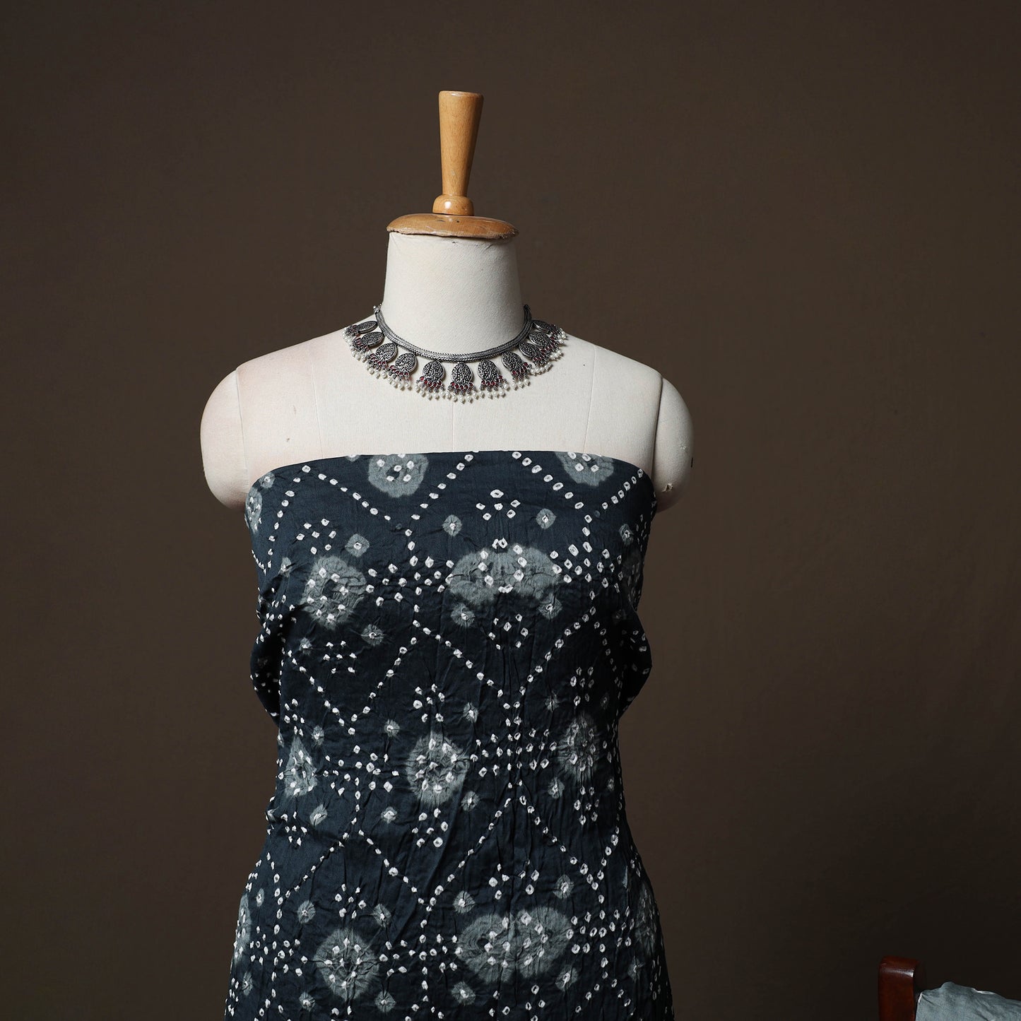 Grey - Kutch Tie-Dye Cotton Satin 3pc Unstitched Bandhani Dress Material Suit Set 39
