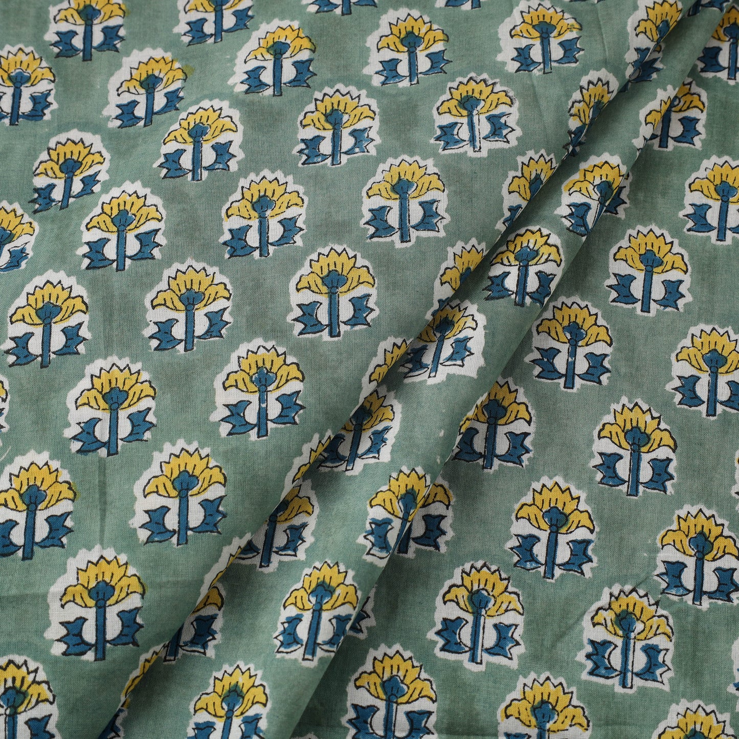 Green Sanganeri Block Print Cotton Fabric