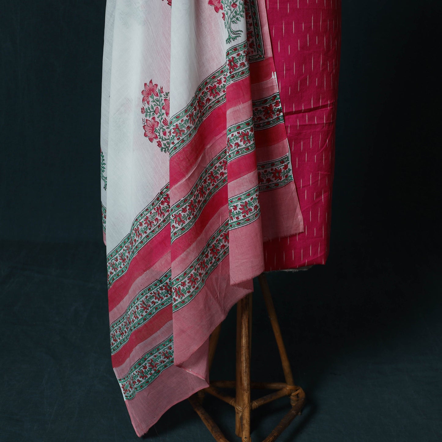 Pochampally Ikat Cotton 2pc Unstitched Dress Material Kurta Set with Jewellery Set 30