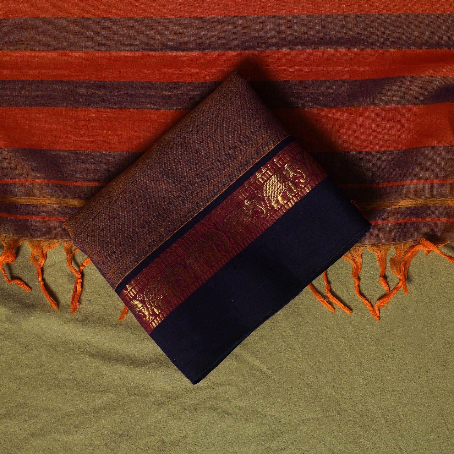Dharwad Cotton 3pc Unstitched Dress Material Suit Set with Woven Zari Border 19