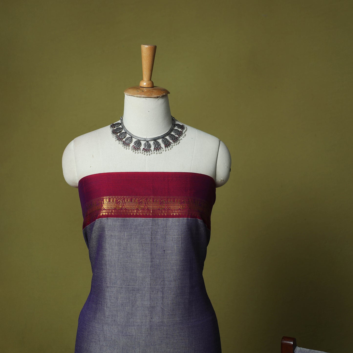 Dharwad Cotton 3pc Unstitched Dress Material Suit Set with Woven Zari Border 18