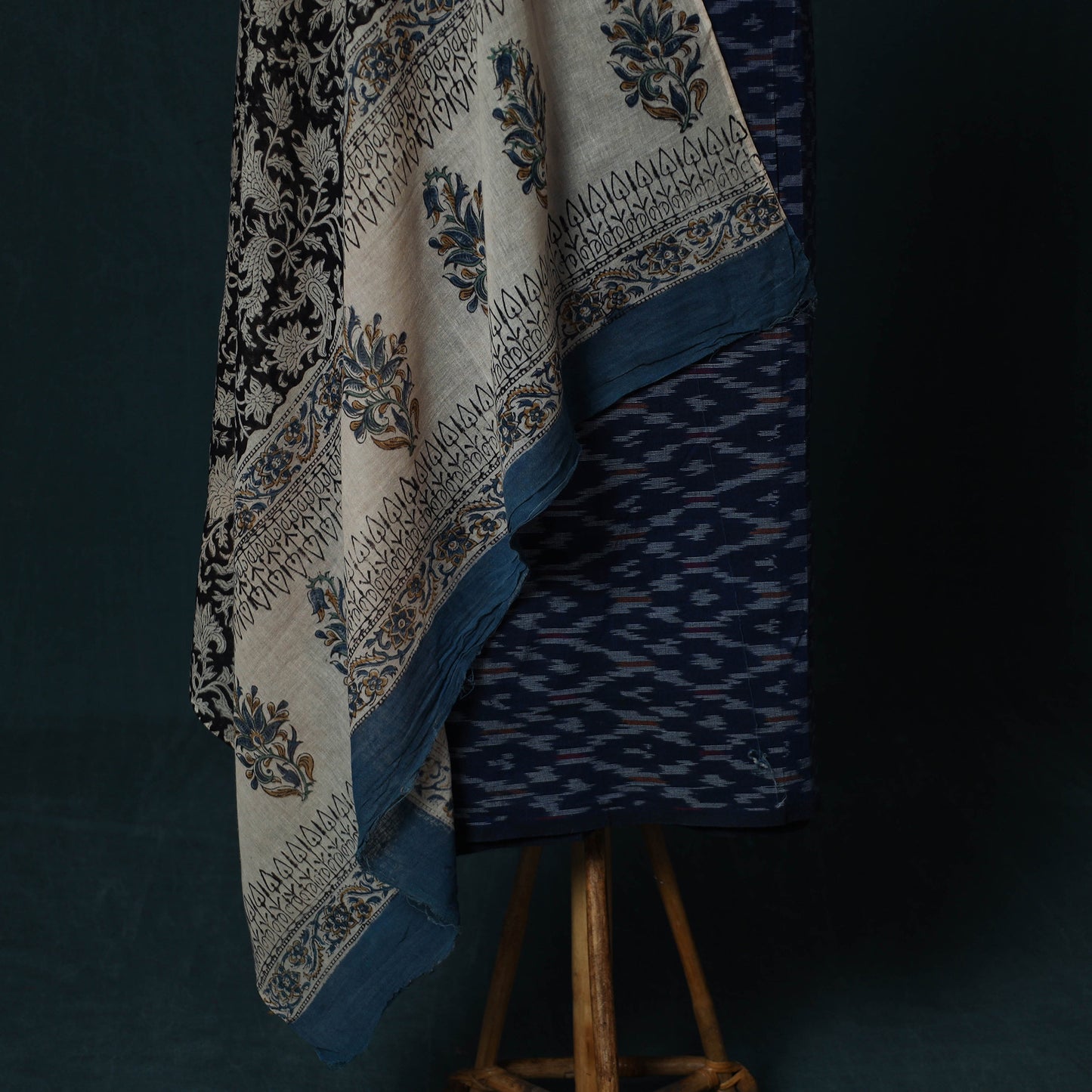 Pochampally Ikat Cotton 2pc Unstitched Dress Material Kurta Set with Jewellery Set 35