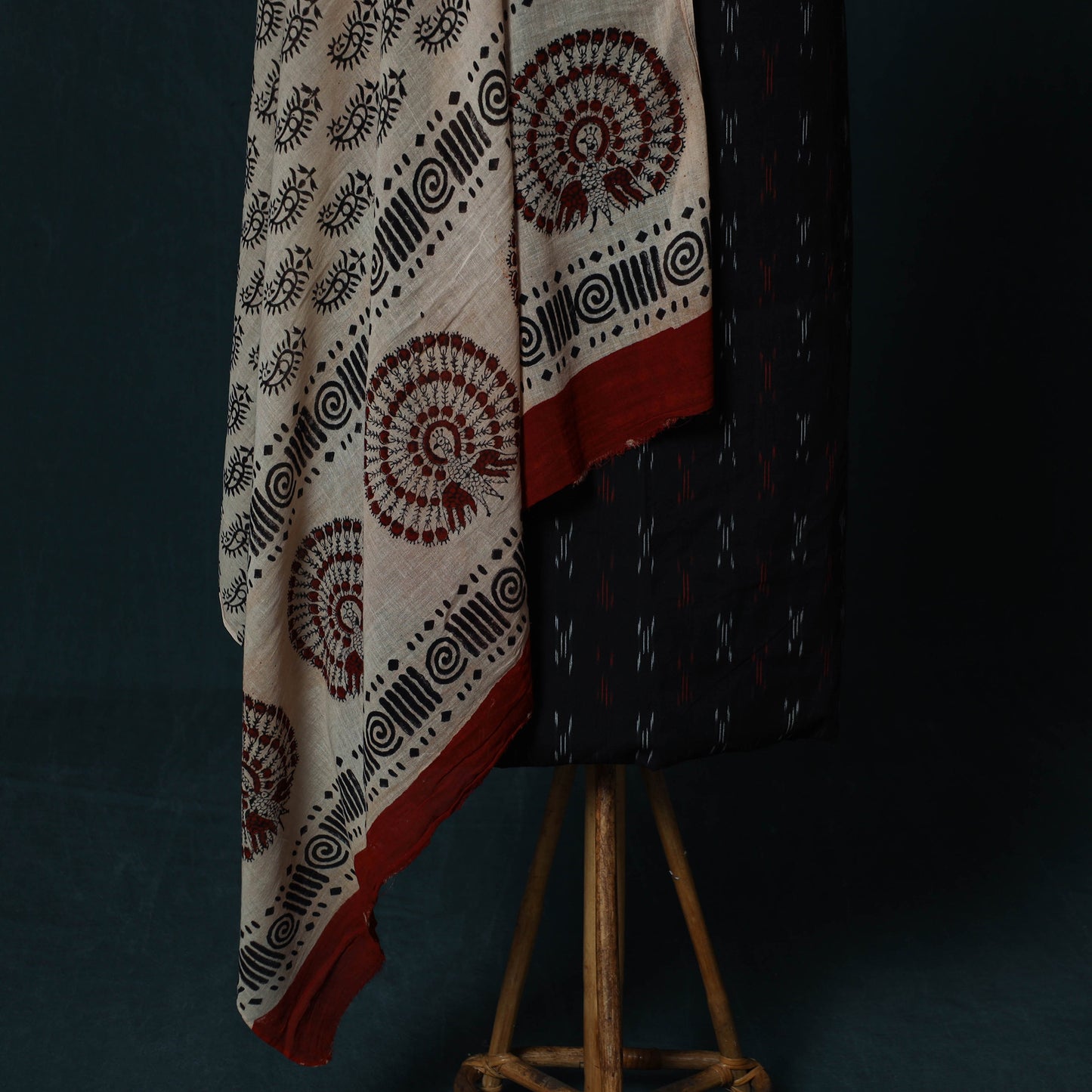 Pochampally Ikat Cotton 2pc Unstitched Dress Material Kurta Set with Jewellery Set 36