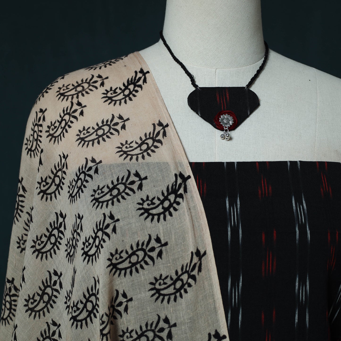 Pochampally Ikat Cotton 2pc Unstitched Dress Material Kurta Set with Jewellery Set 36