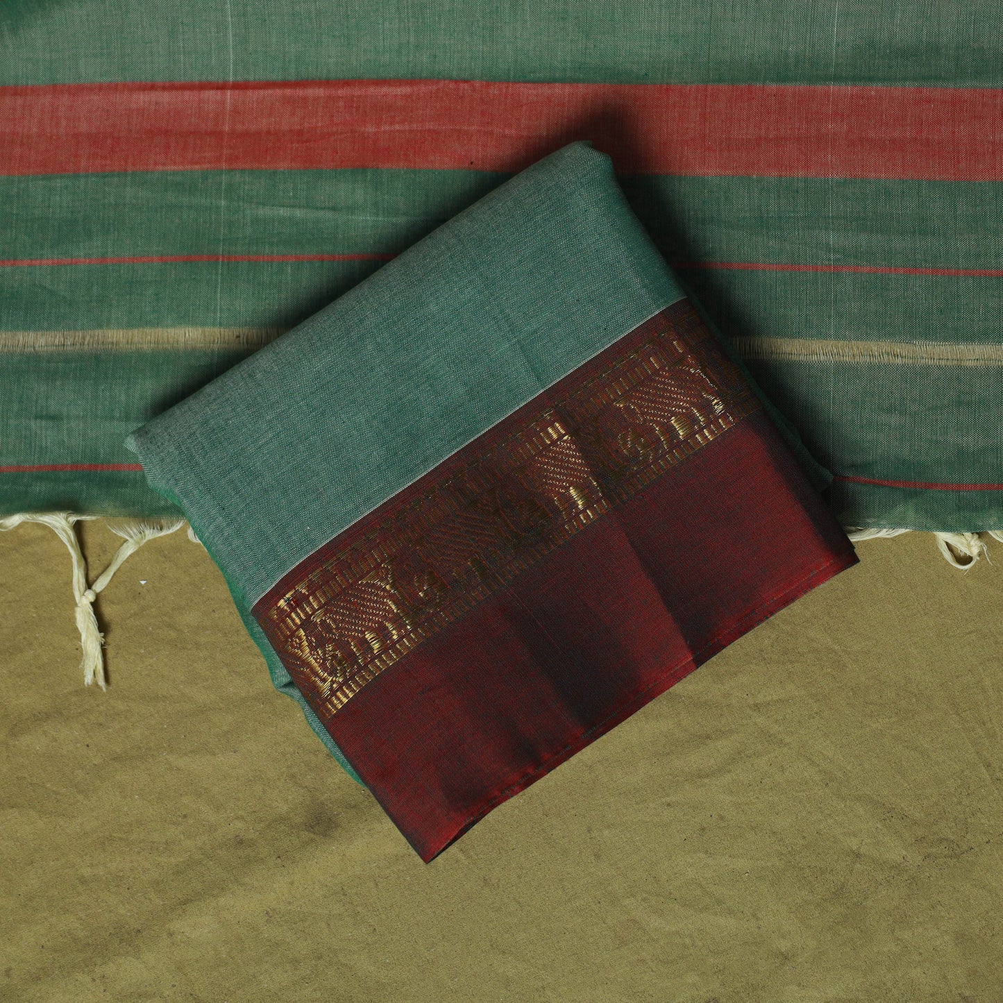 Dharwad Cotton 3pc Unstitched Dress Material Suit Set with Woven Zari Border 17
