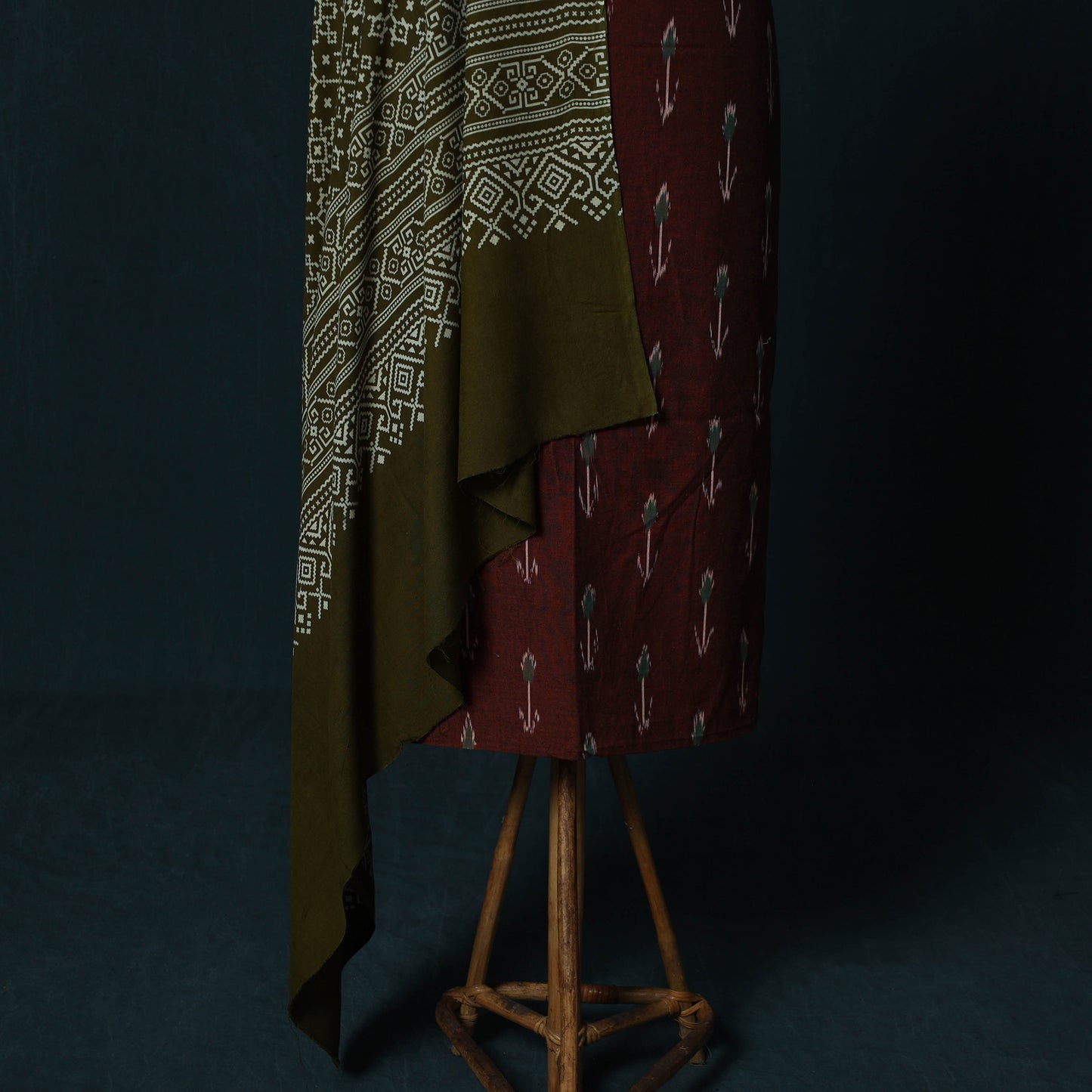 Pochampally Ikat Cotton 2pc Unstitched Dress Material Kurta Set with Jewellery Set 37