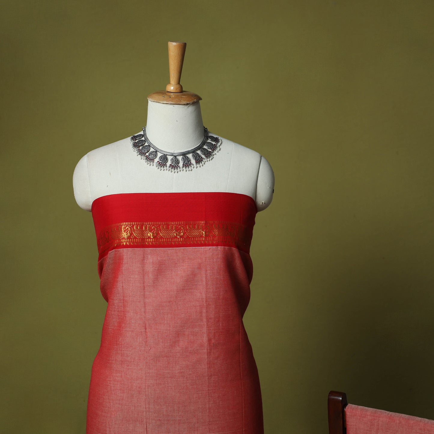 Dharwad Cotton 3pc Unstitched Dress Material Suit Set with Woven Zari Border 22