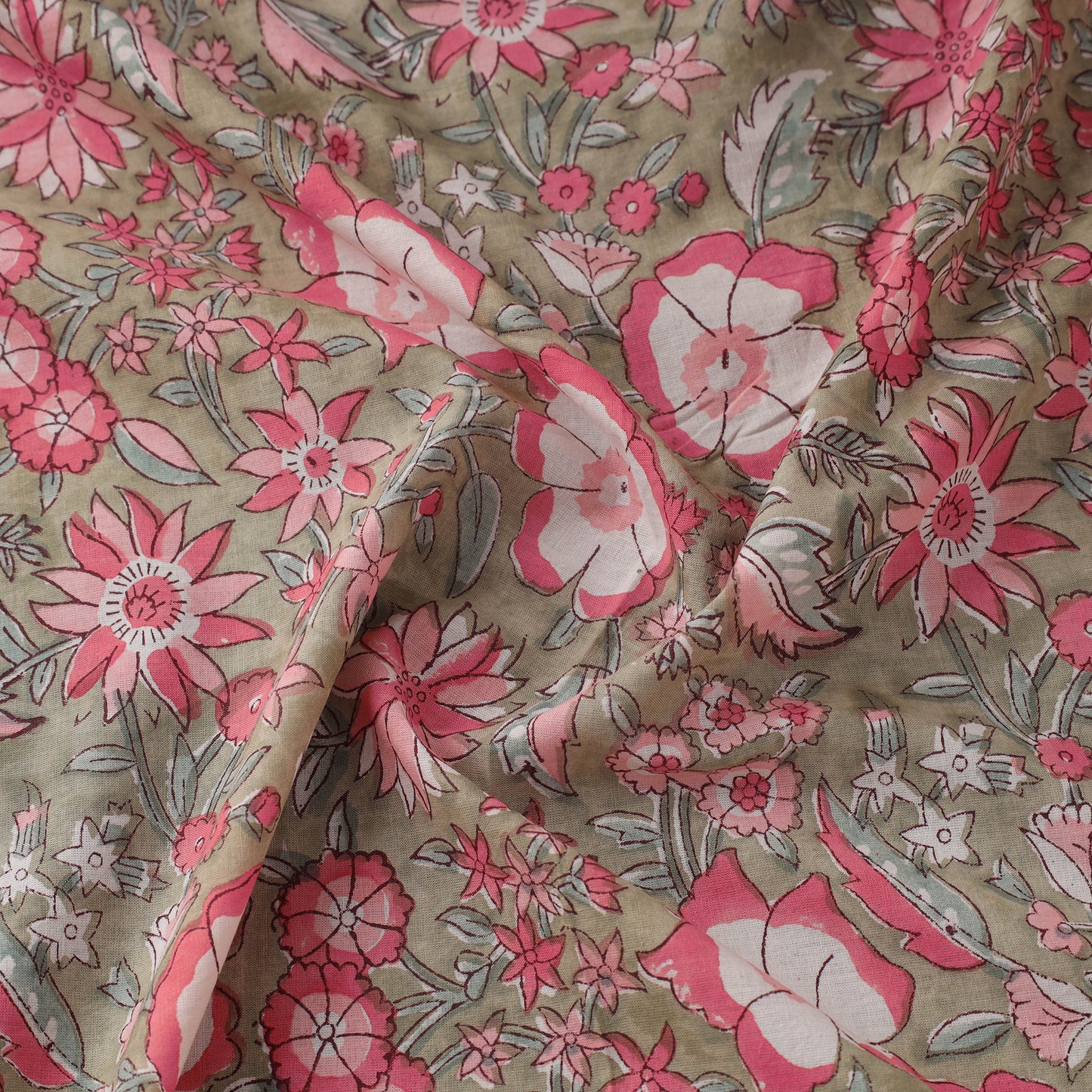 Buy Multicolor Sanganeri Block Print Cotton Fabric