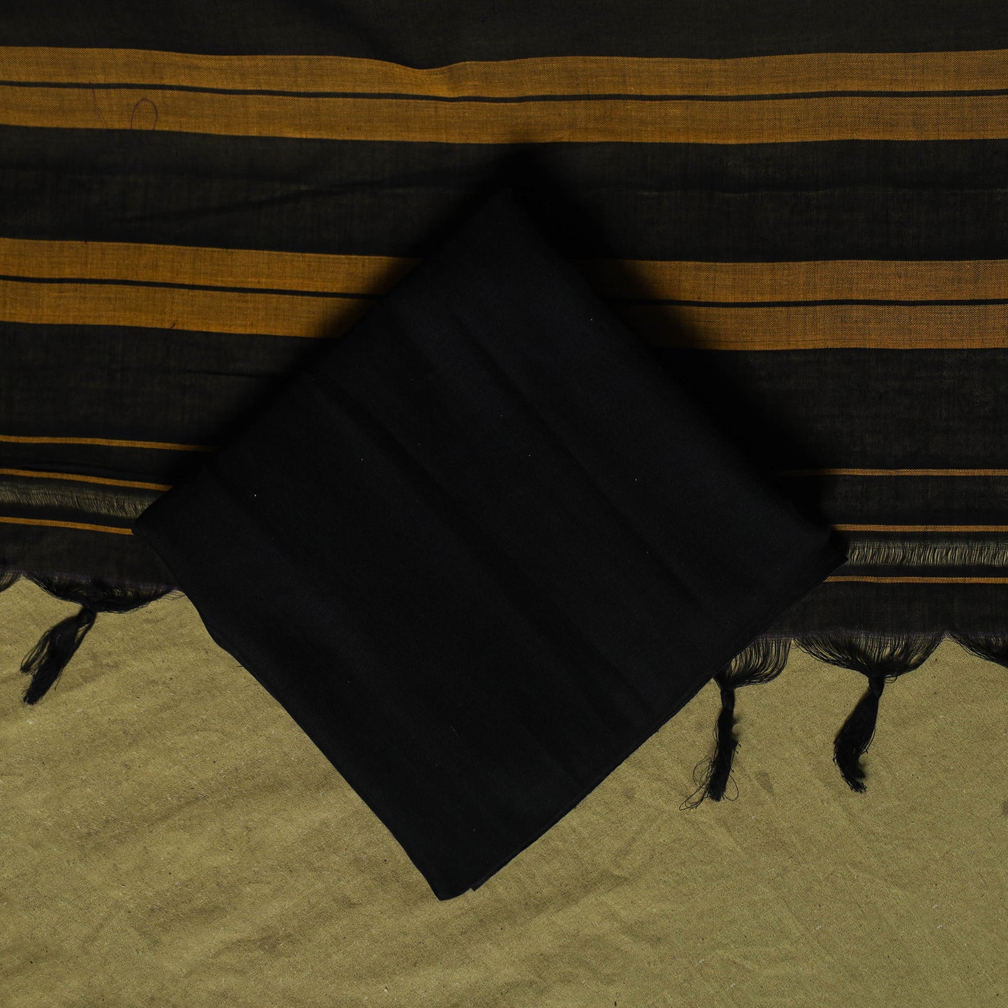 Black - Dharwad Cotton 3pc Unstitched Dress Material Suit Set 25