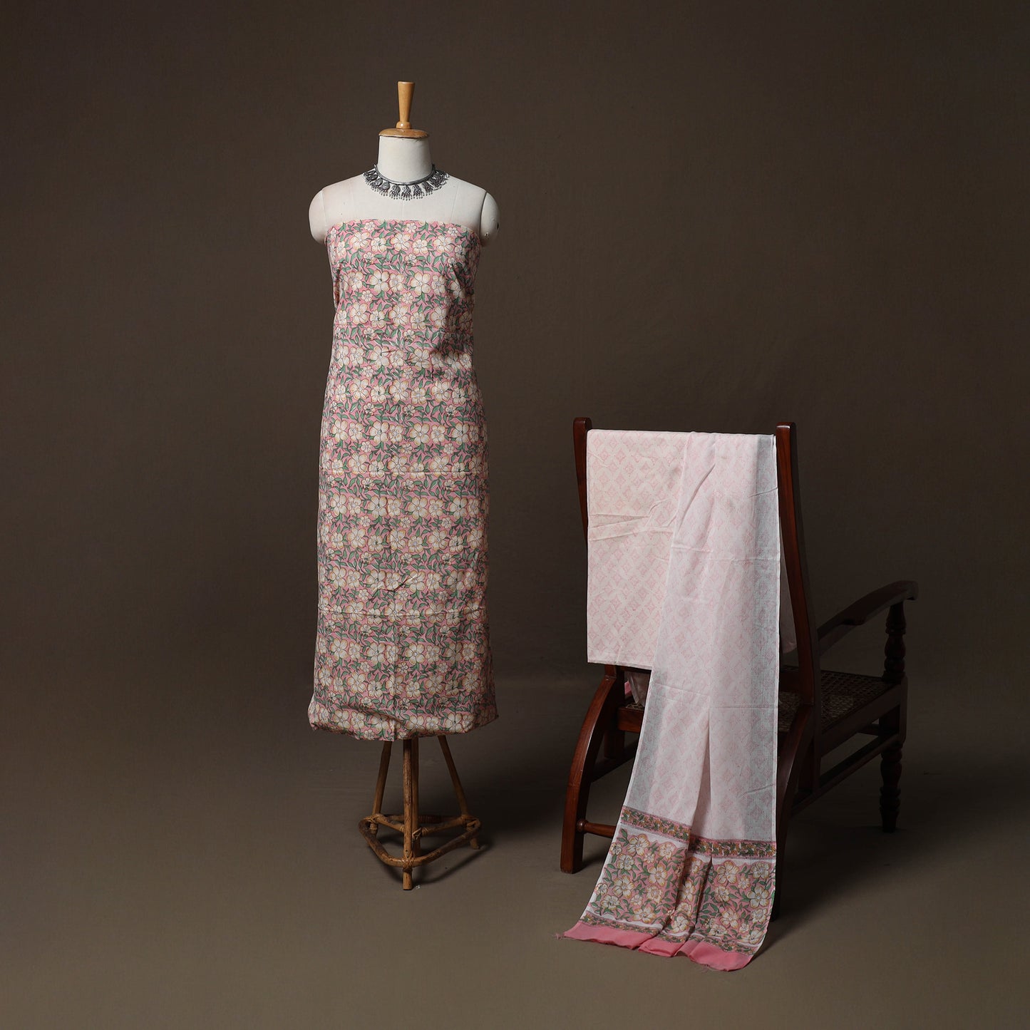 Pink - Sanganeri Hand Block Print Cotton 3pc Unstitched Dress Material Suit Set 51