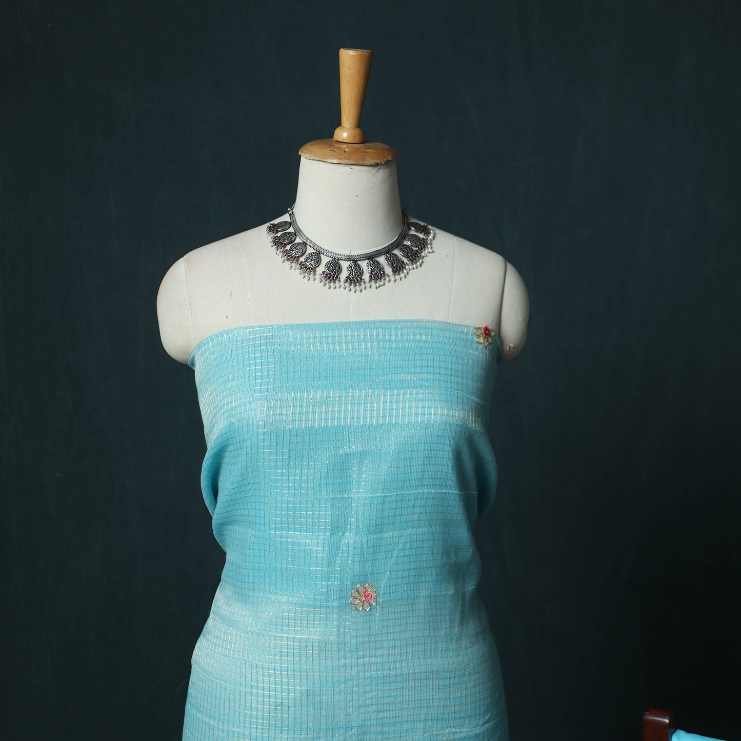 Blue - 3pc Gota Patti Work Kota Doria Cotton Unstitched Dress Material Suit Set 03