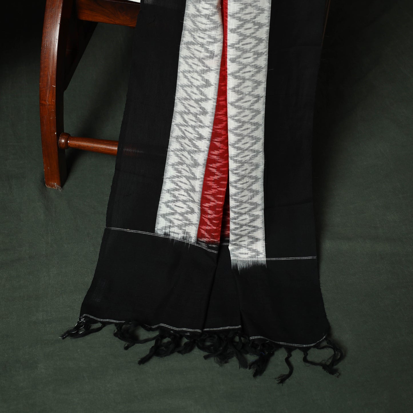 Black - Pochampally Ikat Cotton 3pc Unstitched Dress Material Suit Set 01