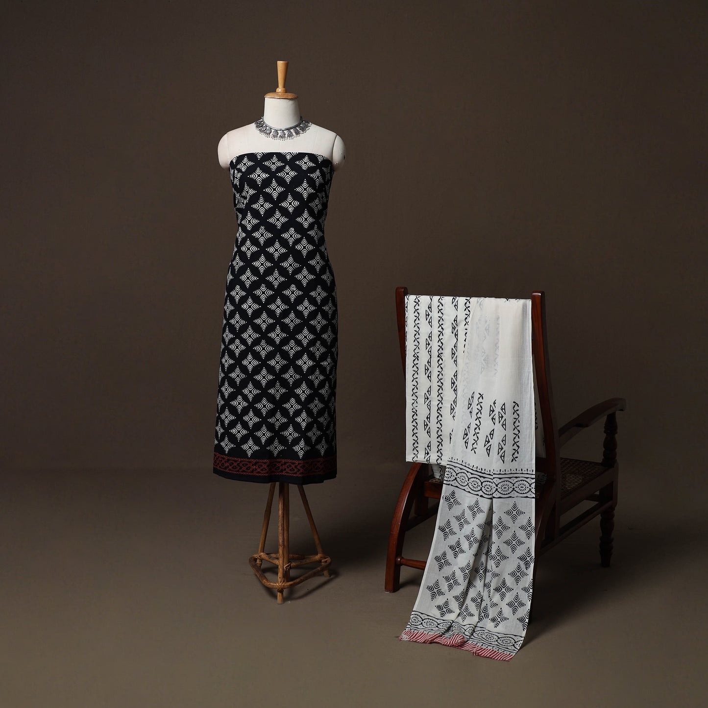 Black - Sanganeri Hand Block Print Cotton 3pc Unstitched Dress Material Suit Set 56