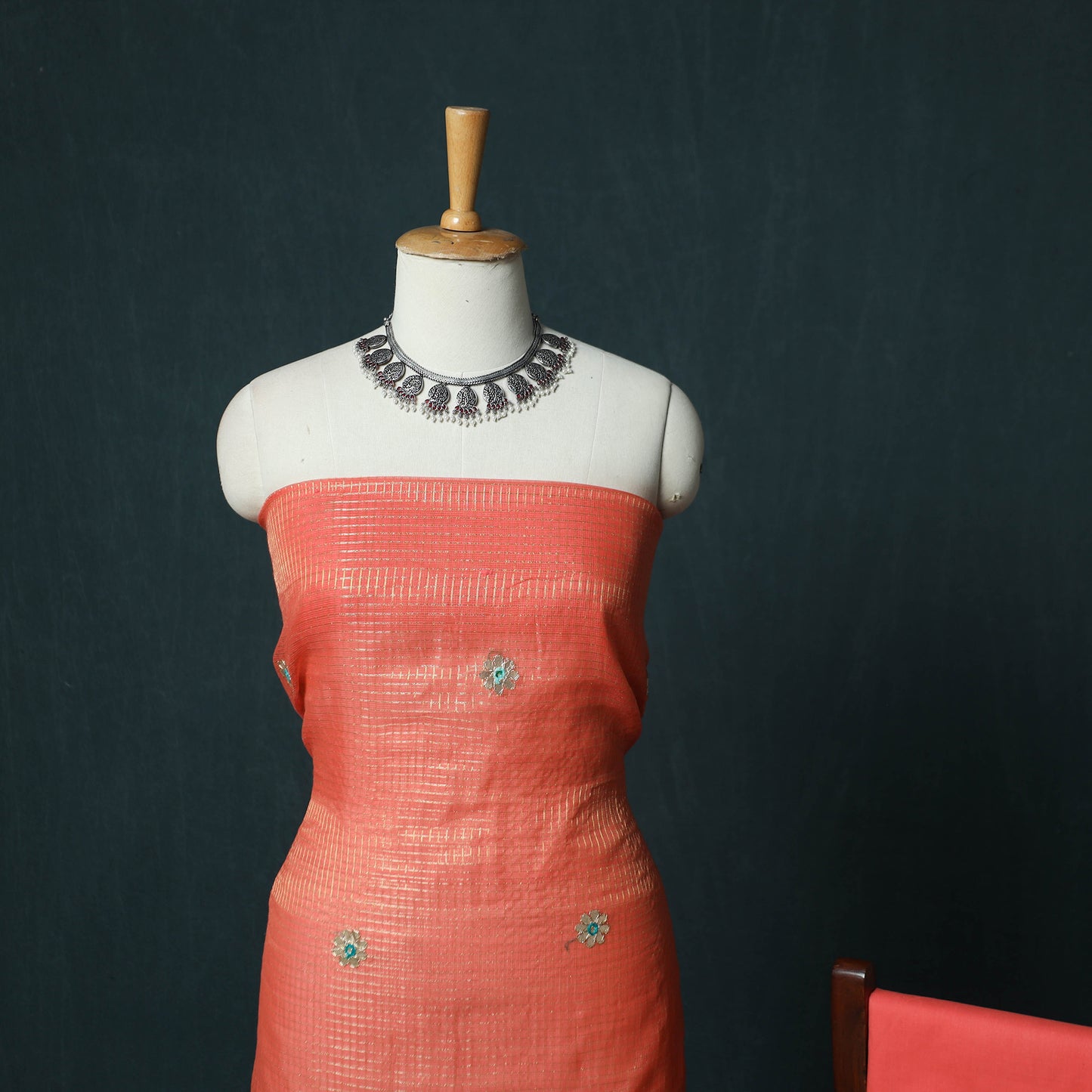 Orange - 3pc Gota Patti Work Kota Doria Cotton Unstitched Dress Material Suit Set 04