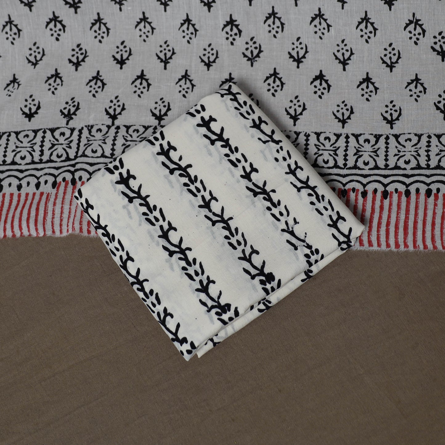 Black - Sanganeri Hand Block Print Cotton 3pc Unstitched Dress Material Suit Set 58