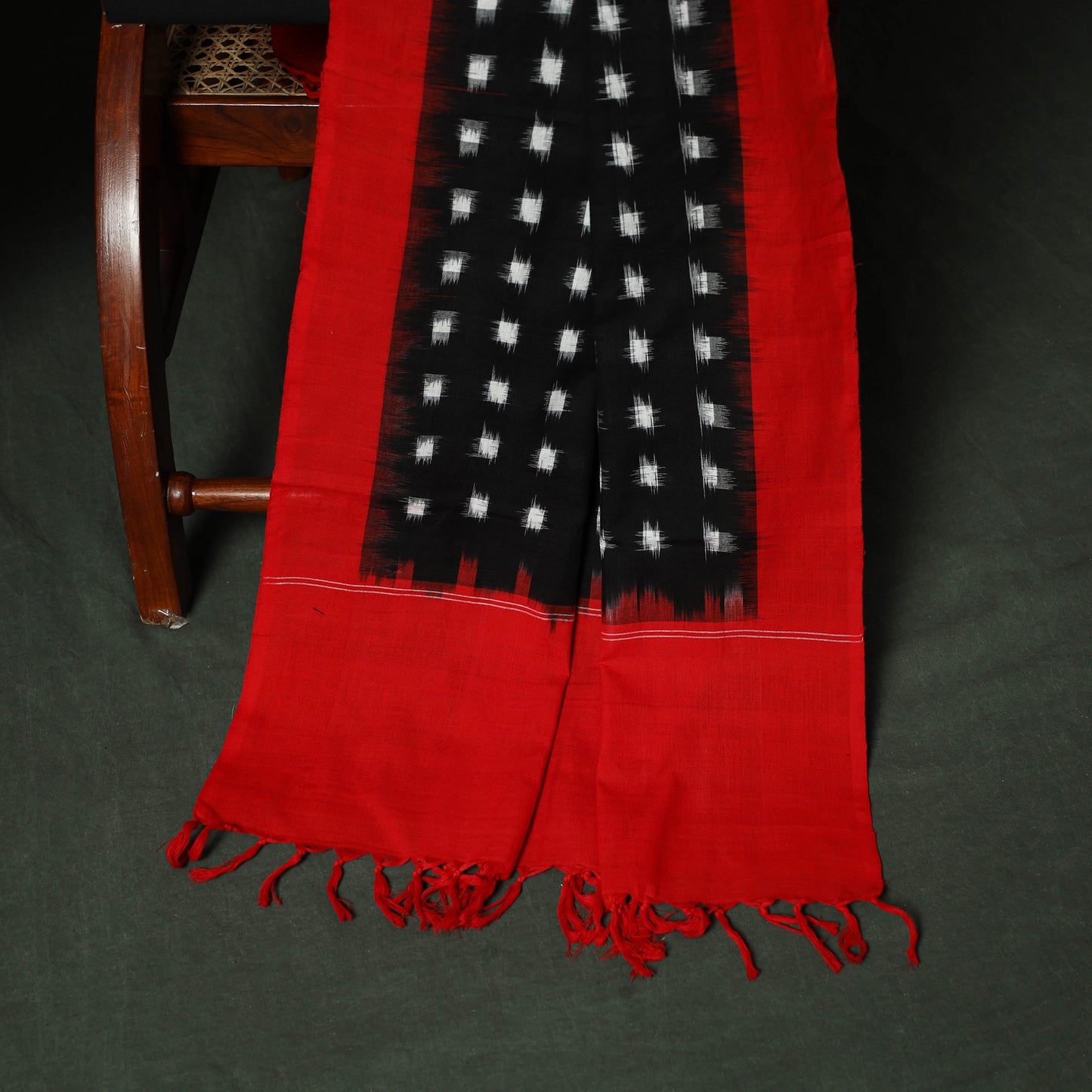 Red - Pochampally Ikat Cotton 3pc Unstitched Dress Material Suit Set 06