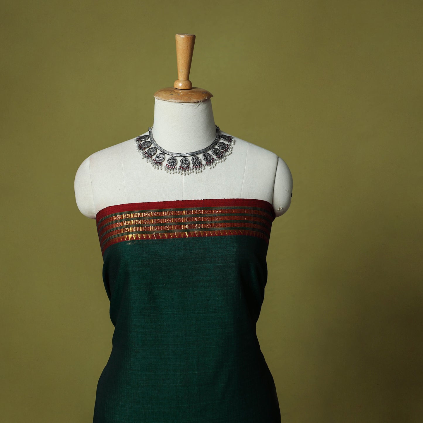 Dharwad Cotton 3pc Unstitched Dress Material Suit Set with Woven Zari Border 29
