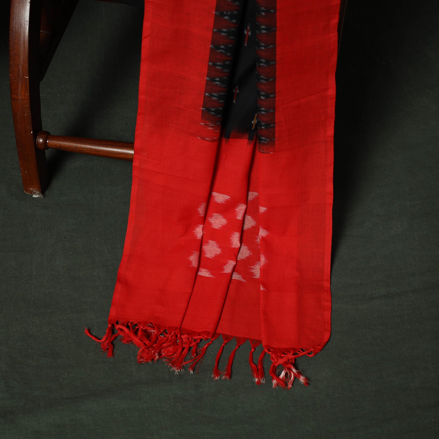 Red - Pochampally Ikat Cotton 3pc Unstitched Dress Material Suit Set 13